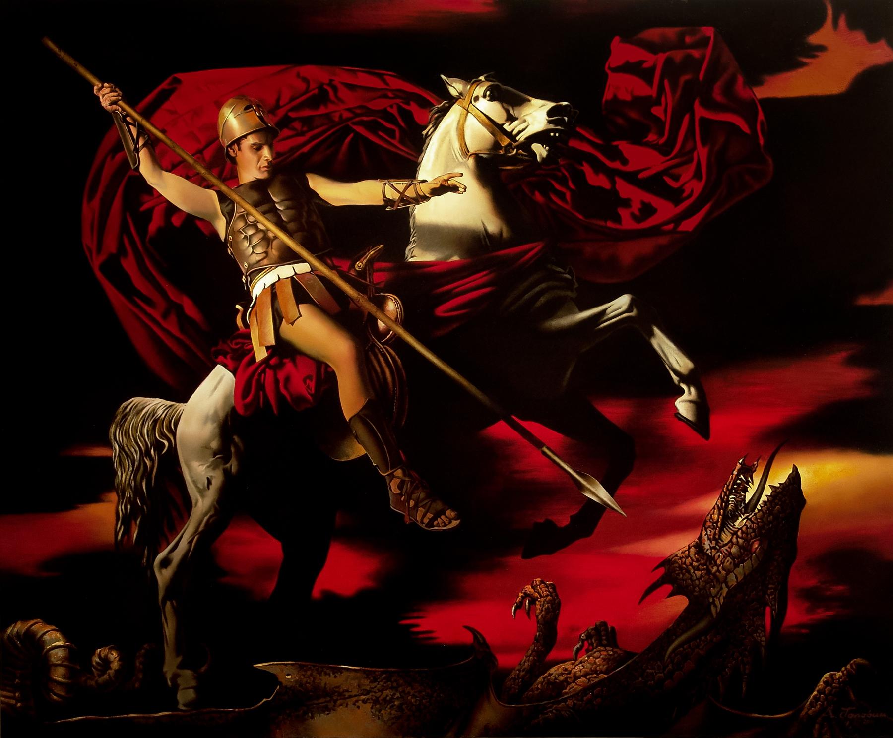 Saint George and the dragon. Original modern art painting