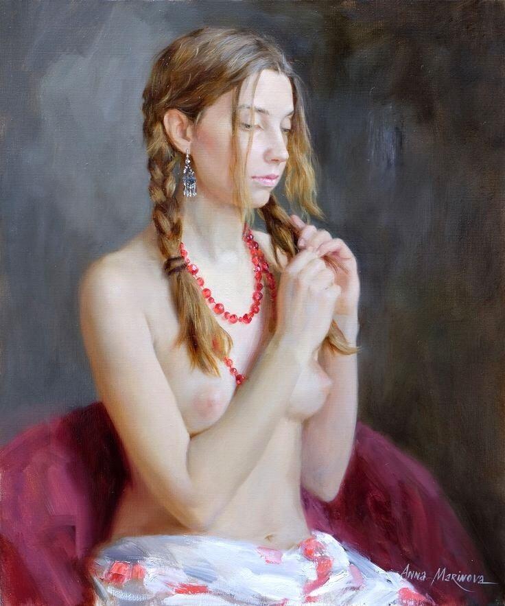 Red beads. Original modern art painting