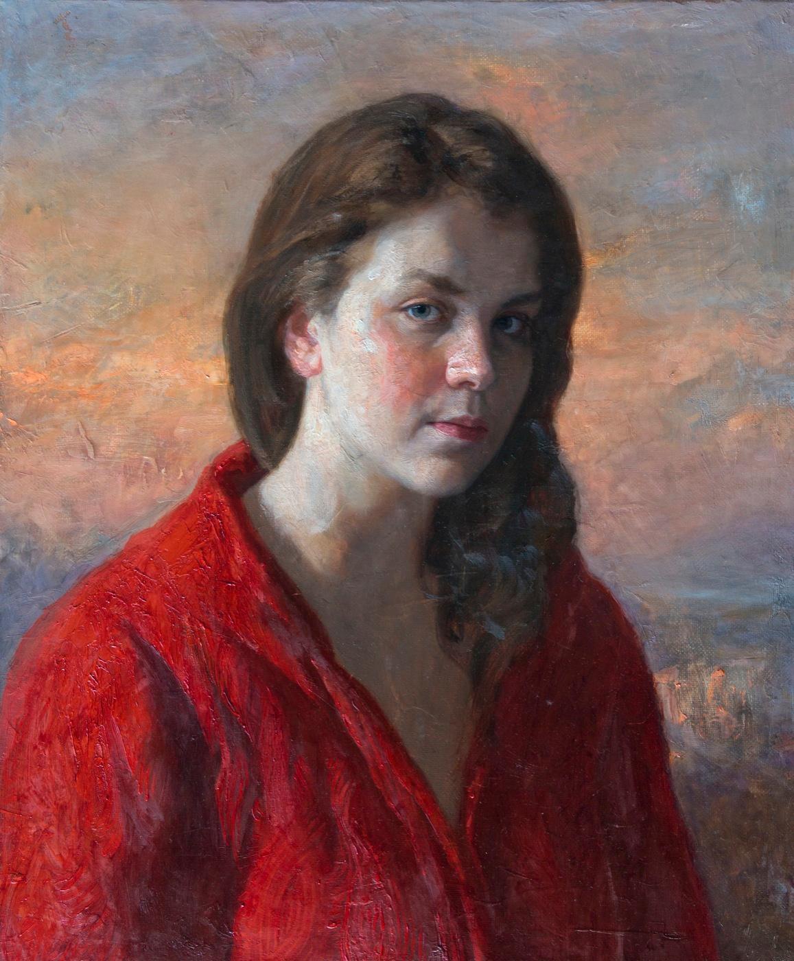 Girl in red. Original modern art painting