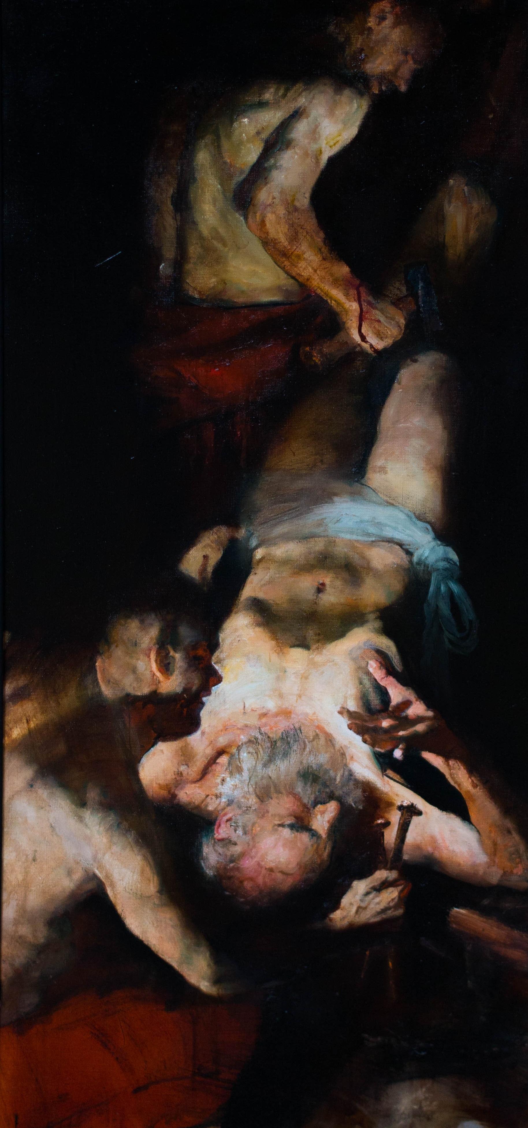 Crucifixion of Saint Peter. Original modern art painting
