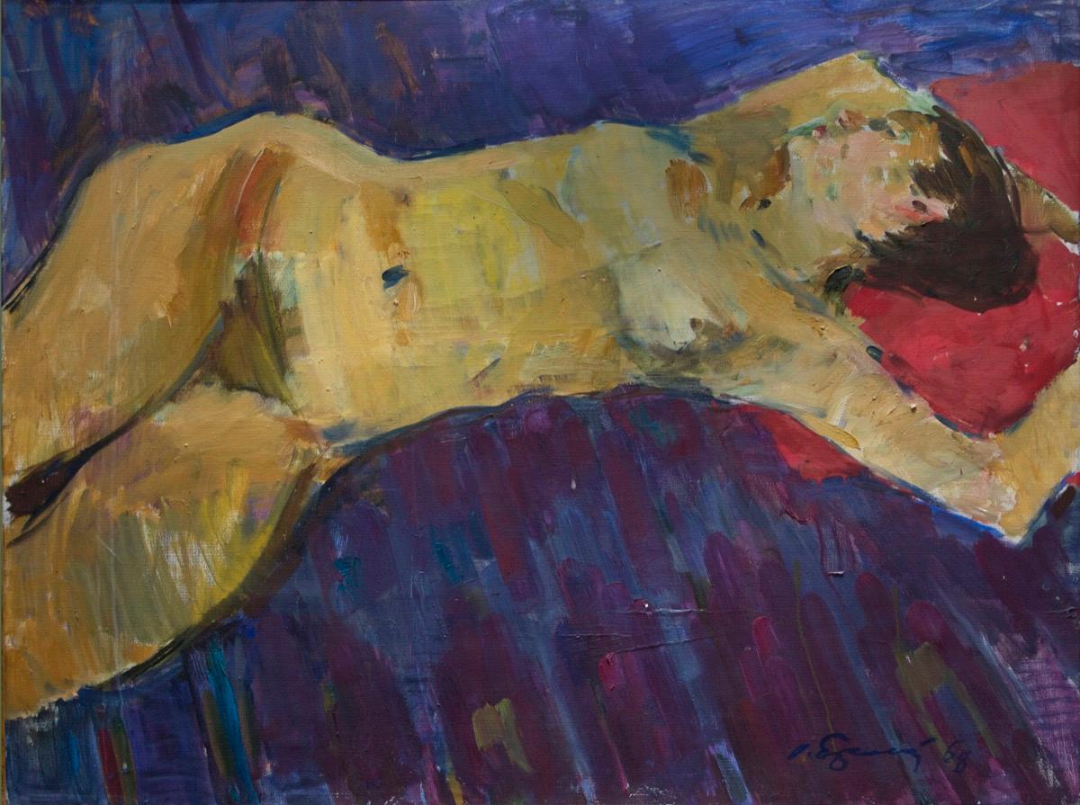 Naked in lilac. Original modern art painting