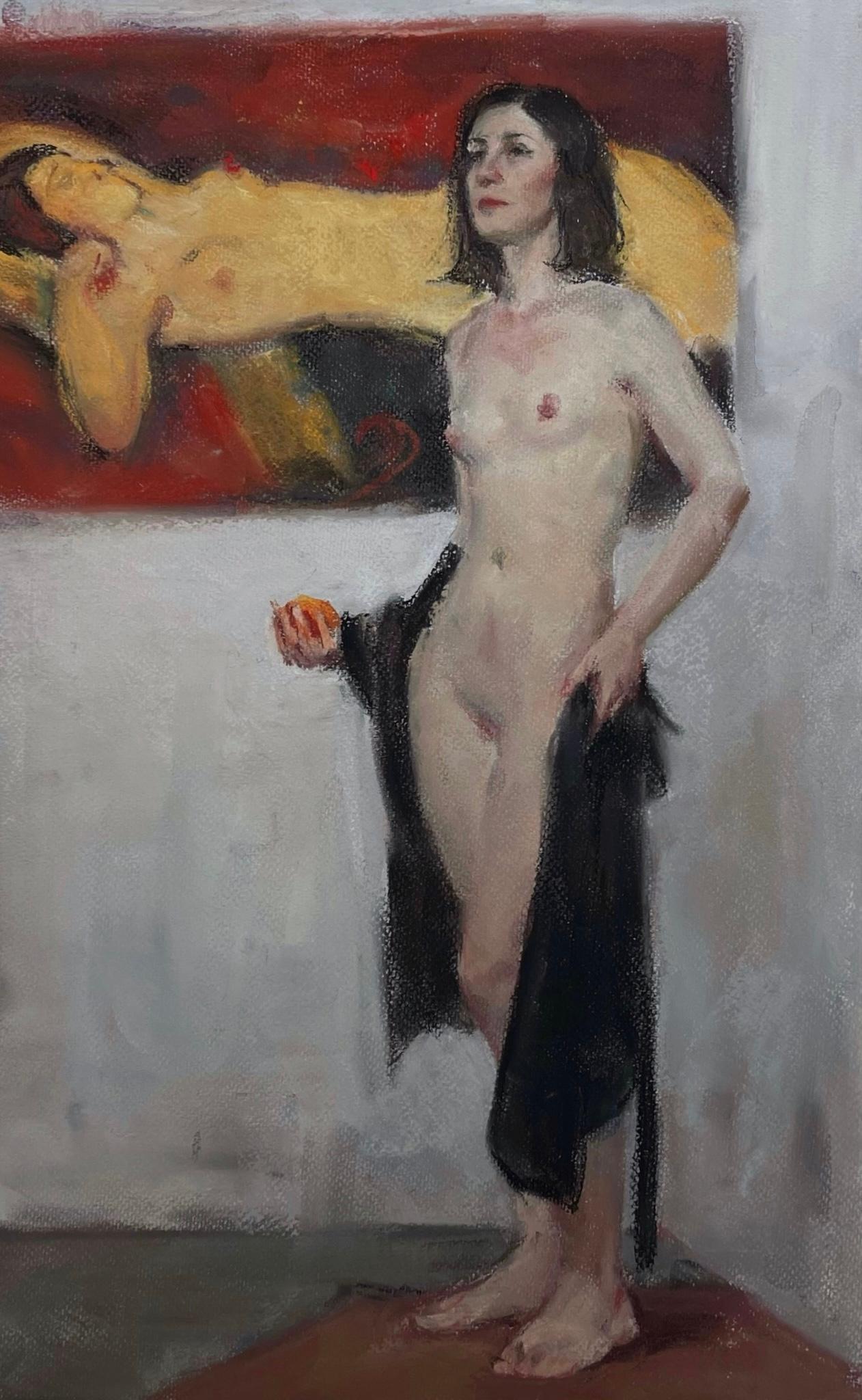 nude with Modigliani in the background. Original modern art painting