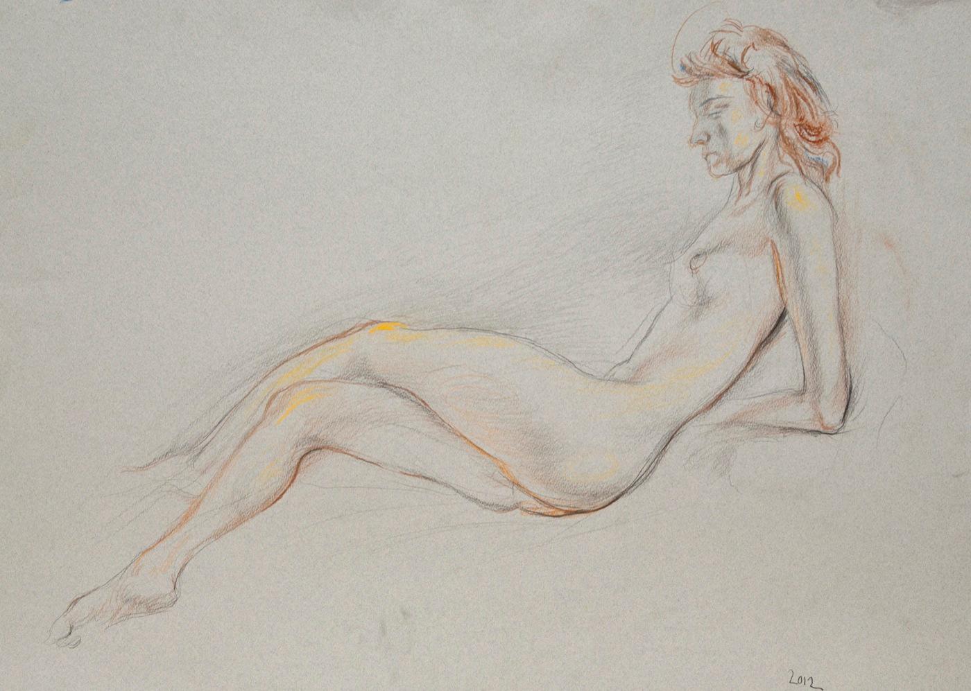 Lying nude. Original modern art painting