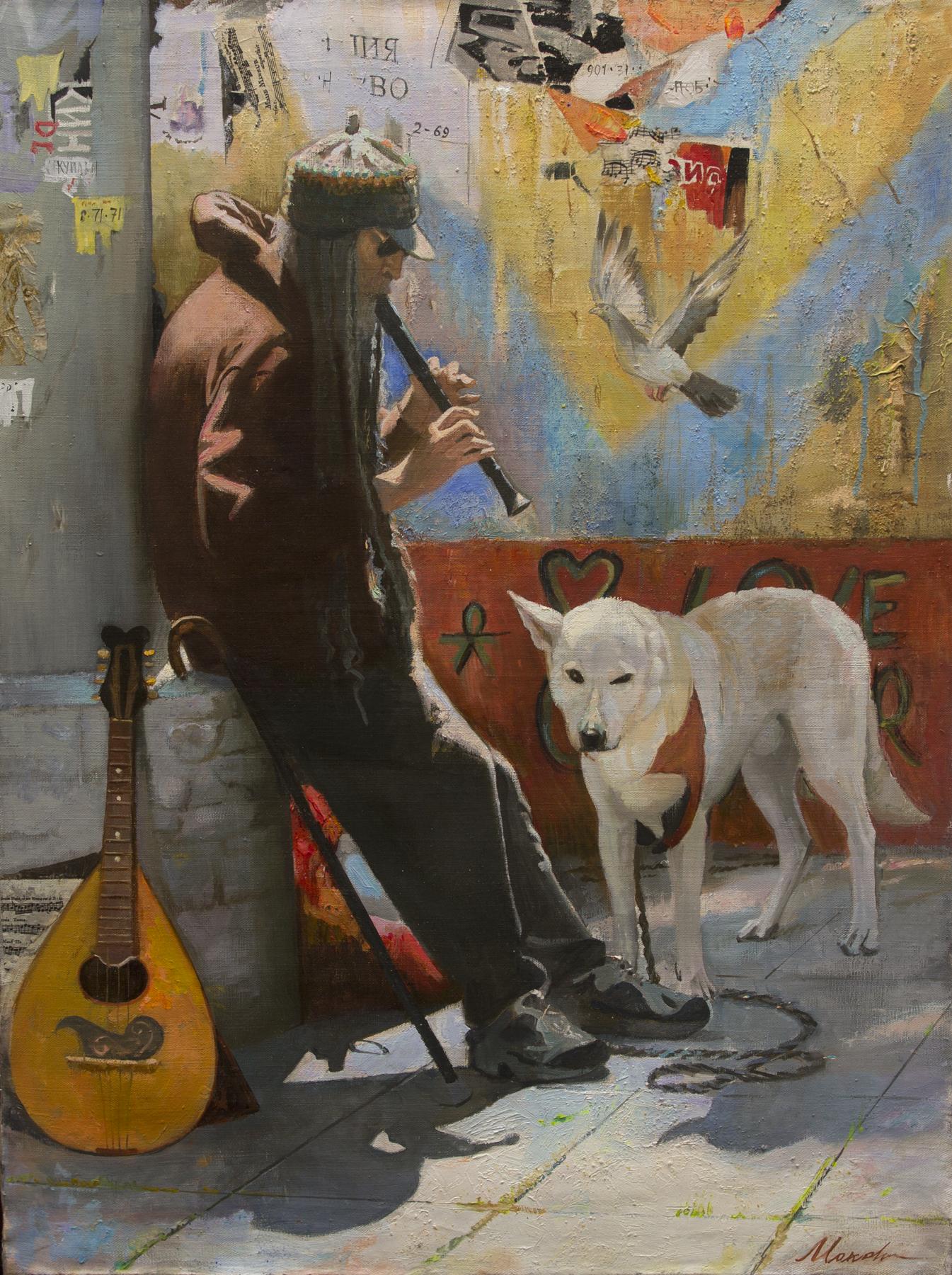 Street music. Original modern art painting