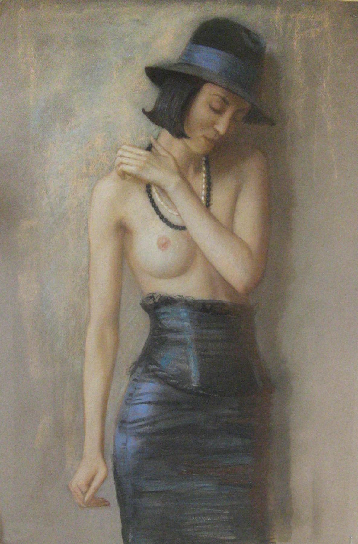 Woman in hat. Original modern art painting