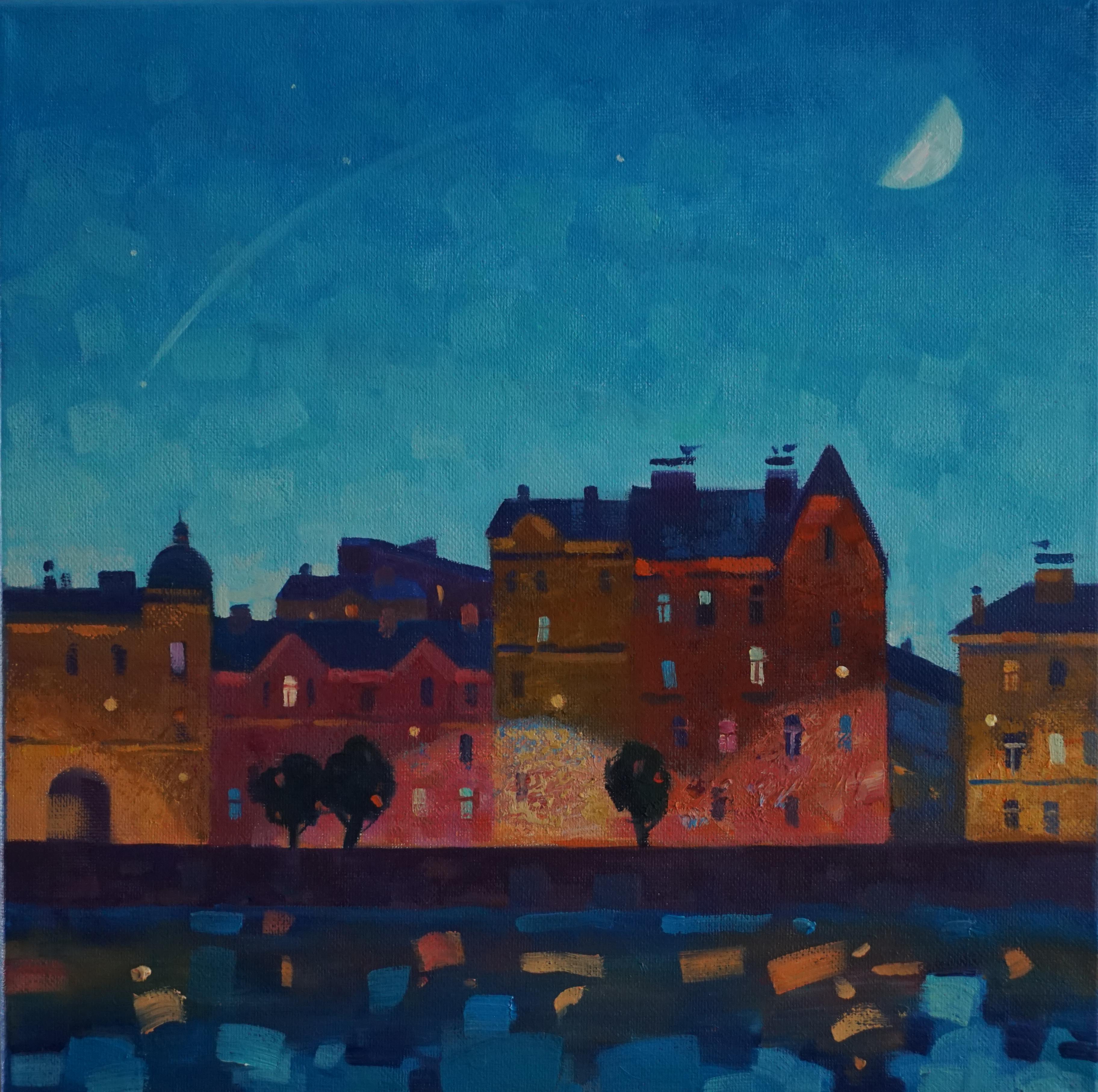 Shooting star. Original modern art painting