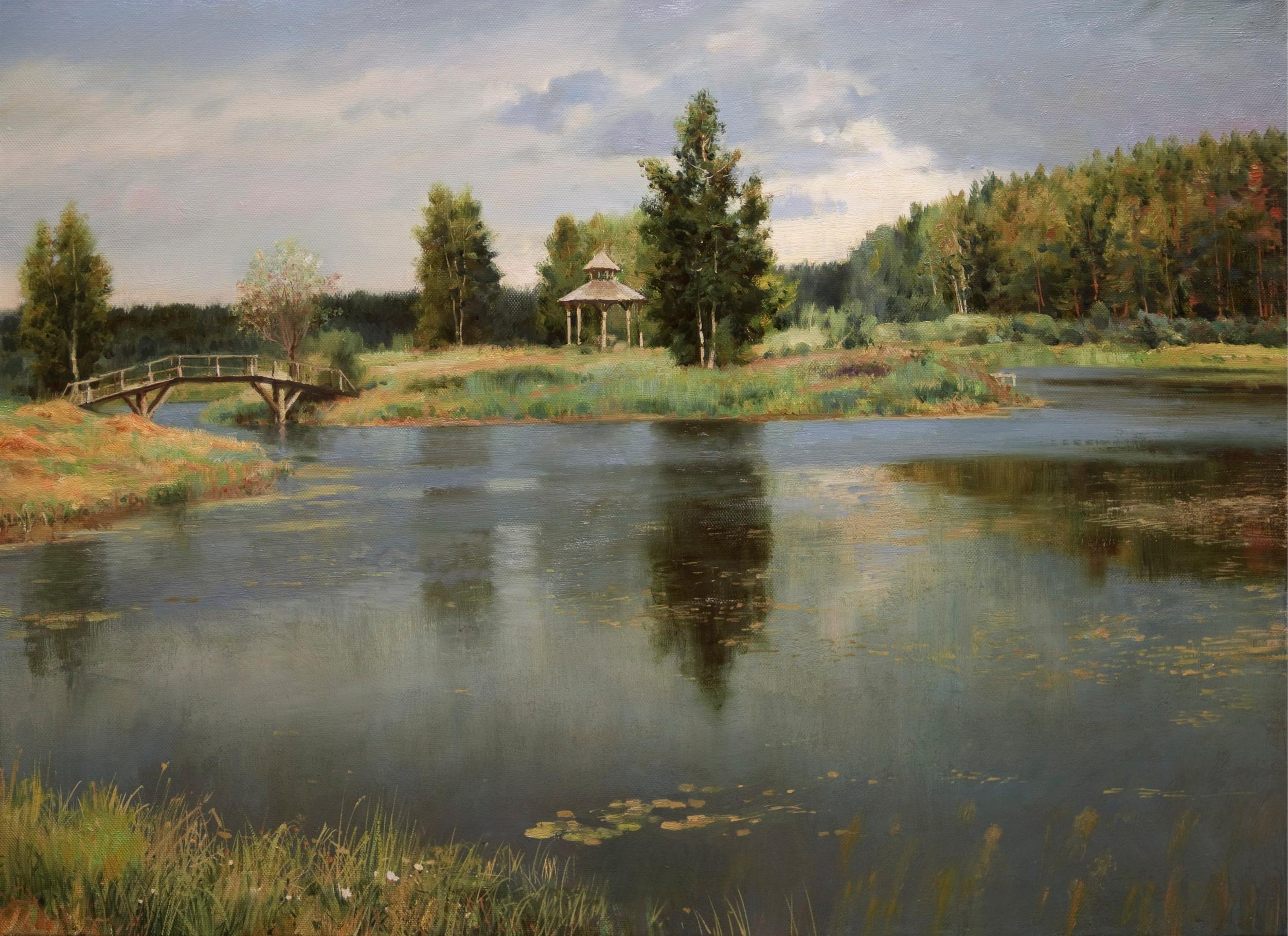 Pond in Petrovsky . Original modern art painting