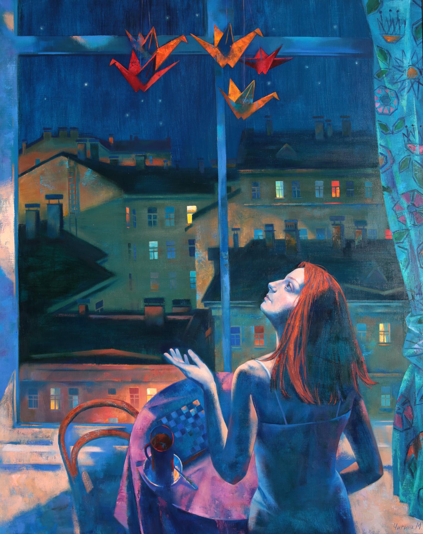 ночные гости. Original modern art painting