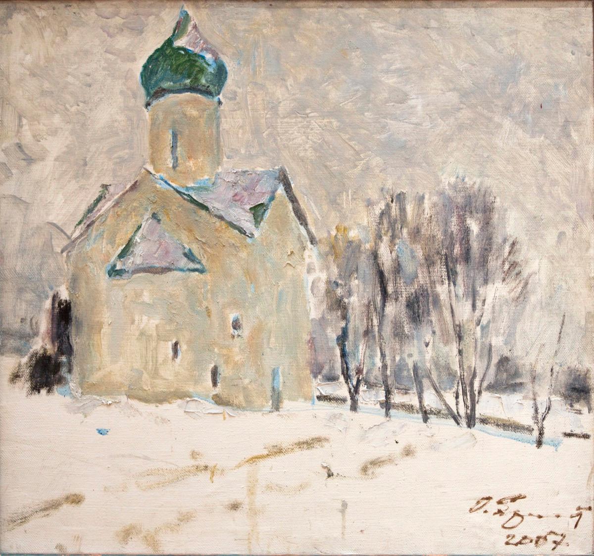 Novgorod. Snowstorm. Original modern art painting