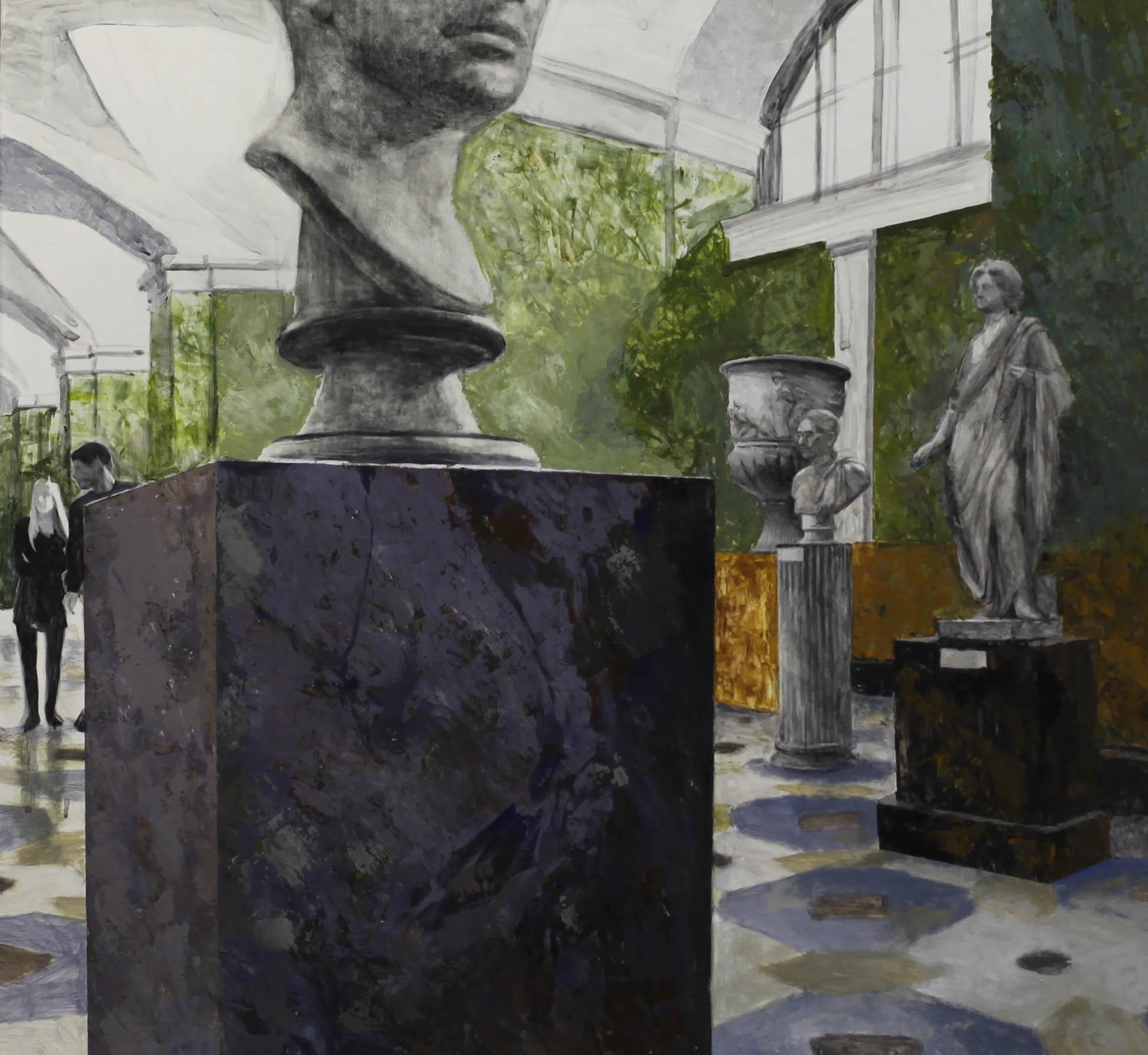 Series Man in a museum. Original modern art painting