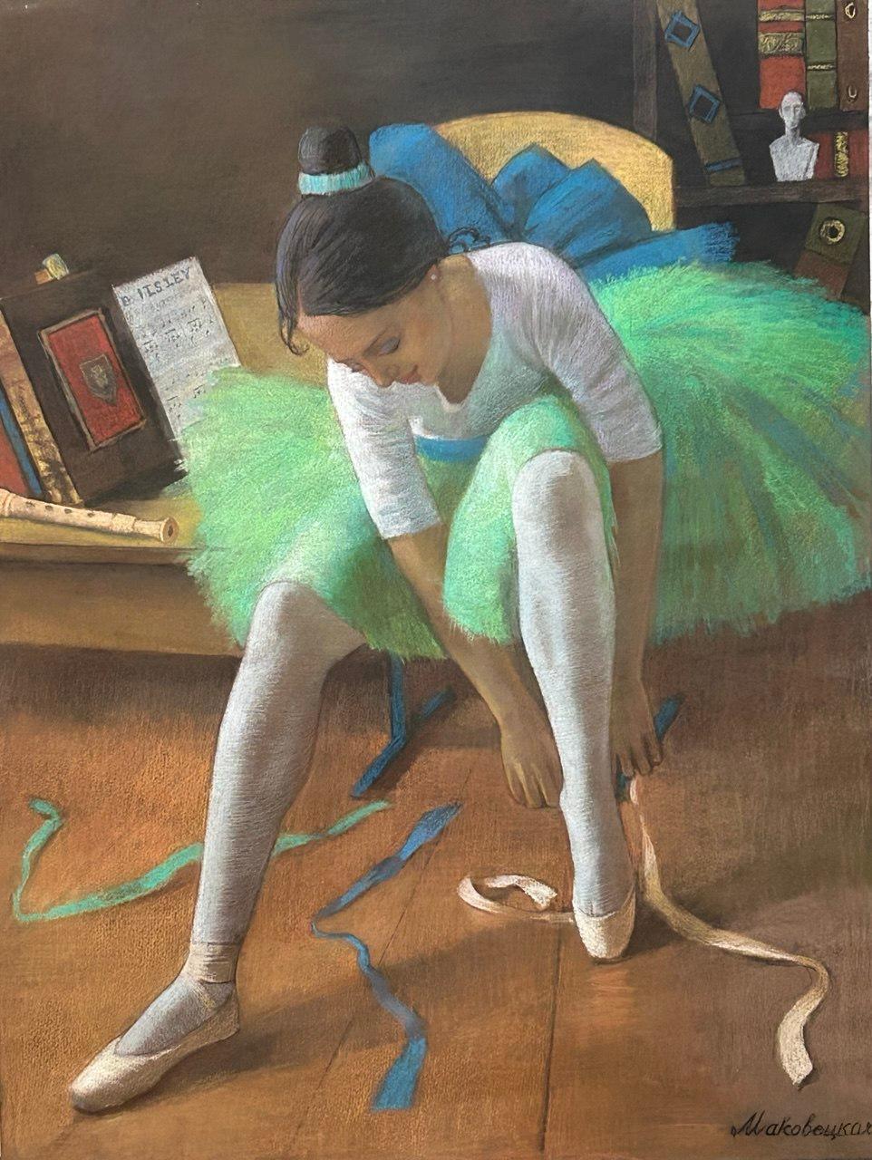 Young ballet dancer . Original modern art painting