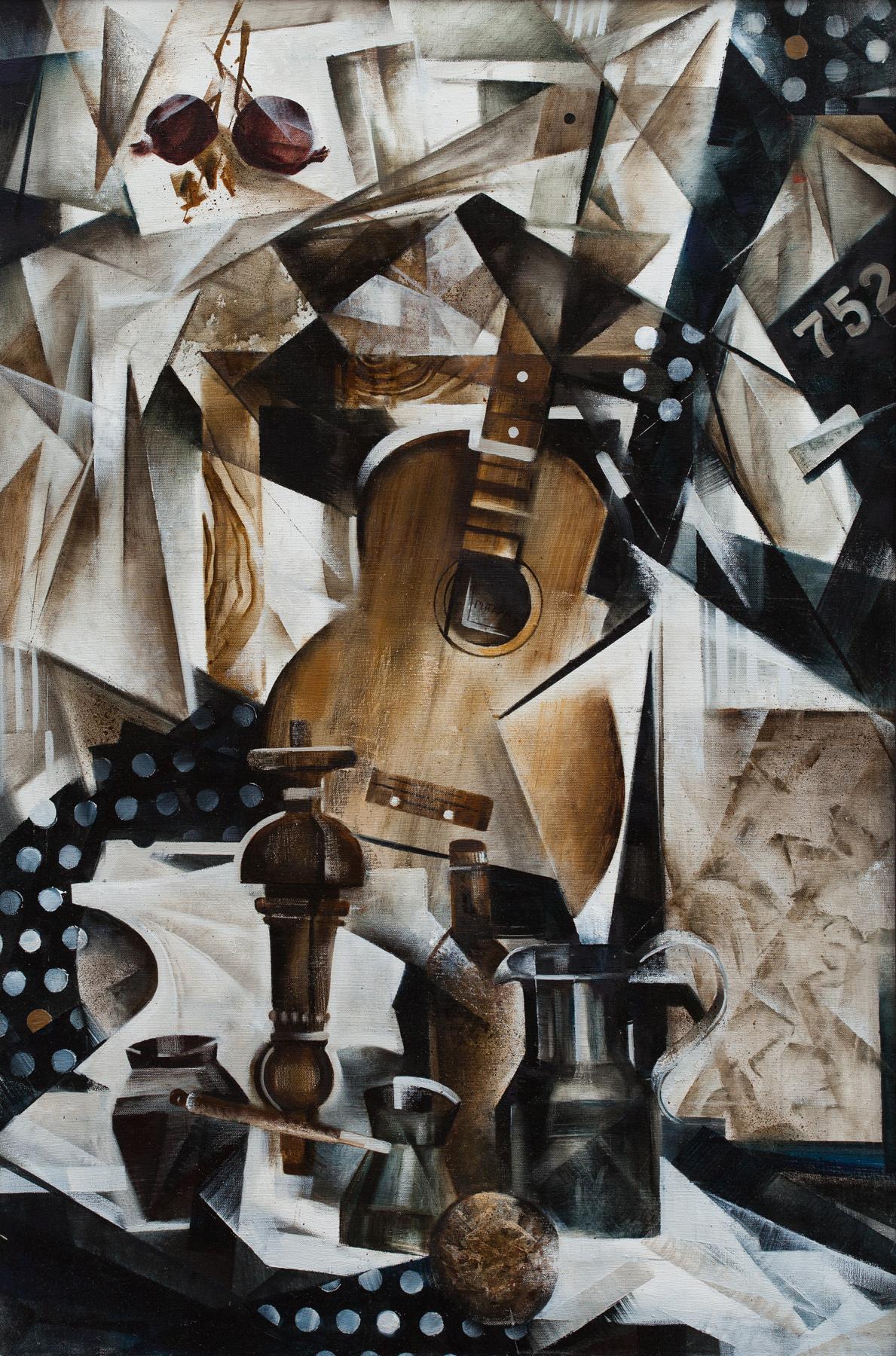 Still life with guitar. Original modern art painting