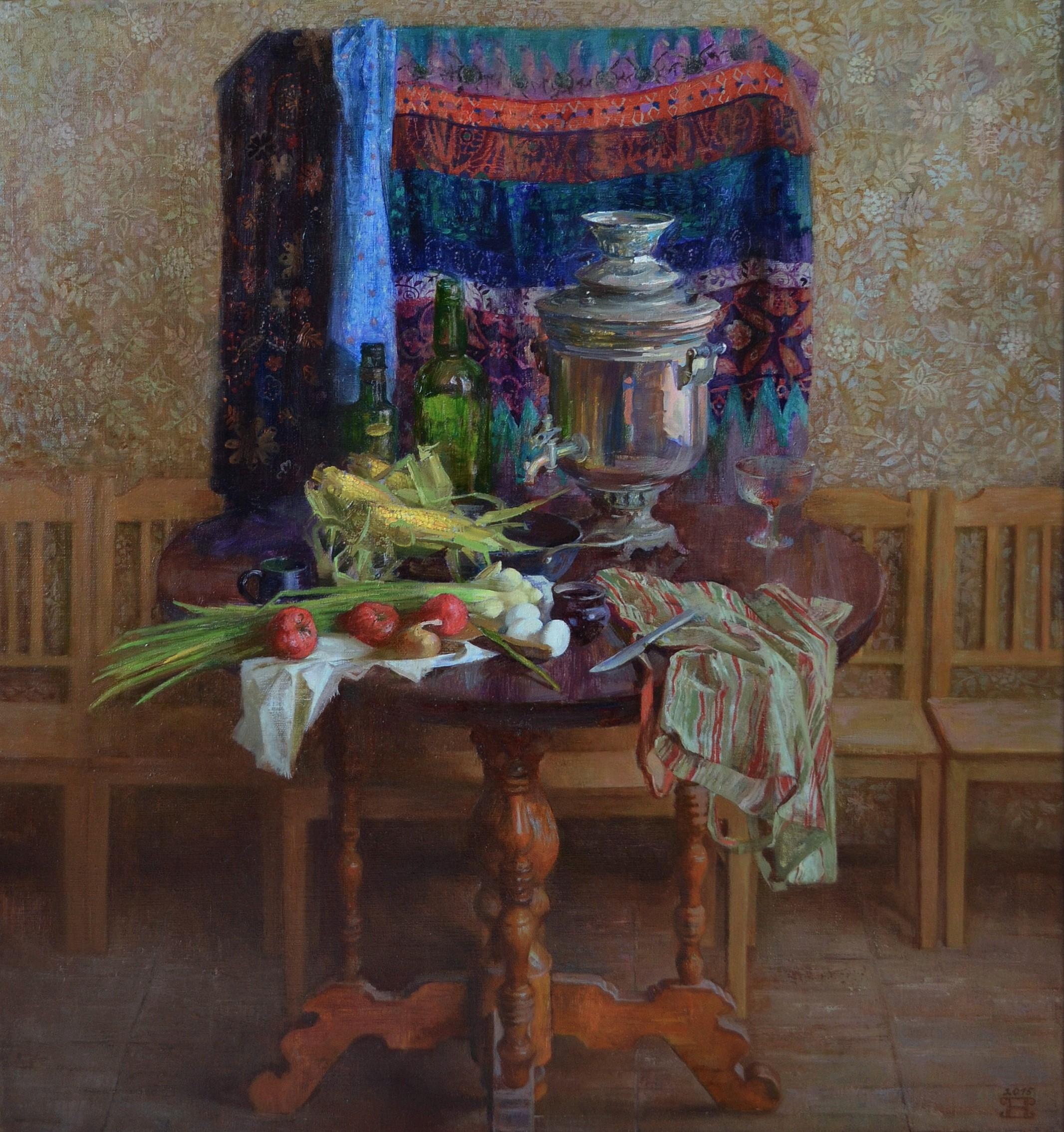 Still life with samovar. Original modern art painting