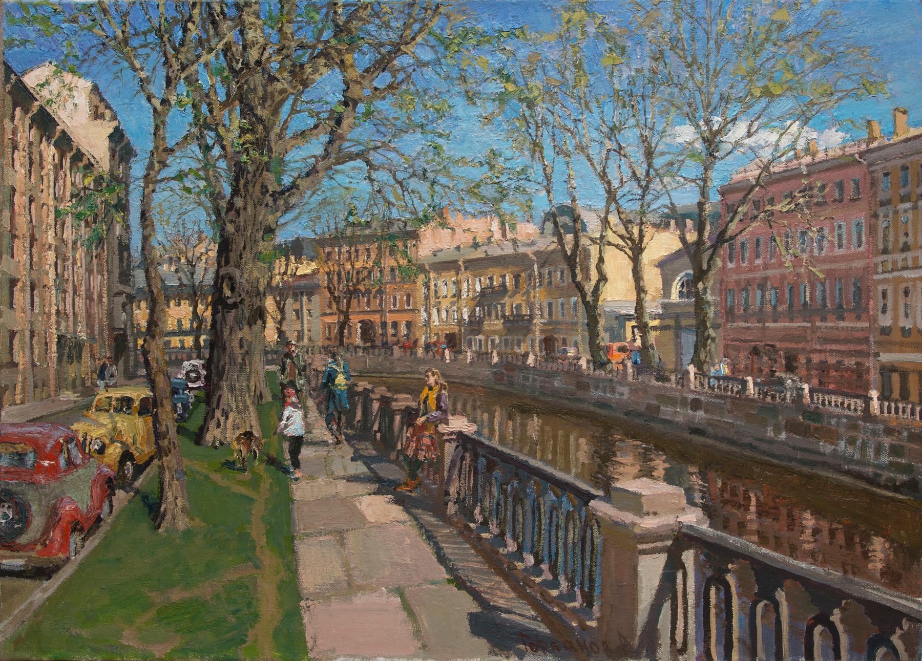 Spring on the canal. Original modern art painting