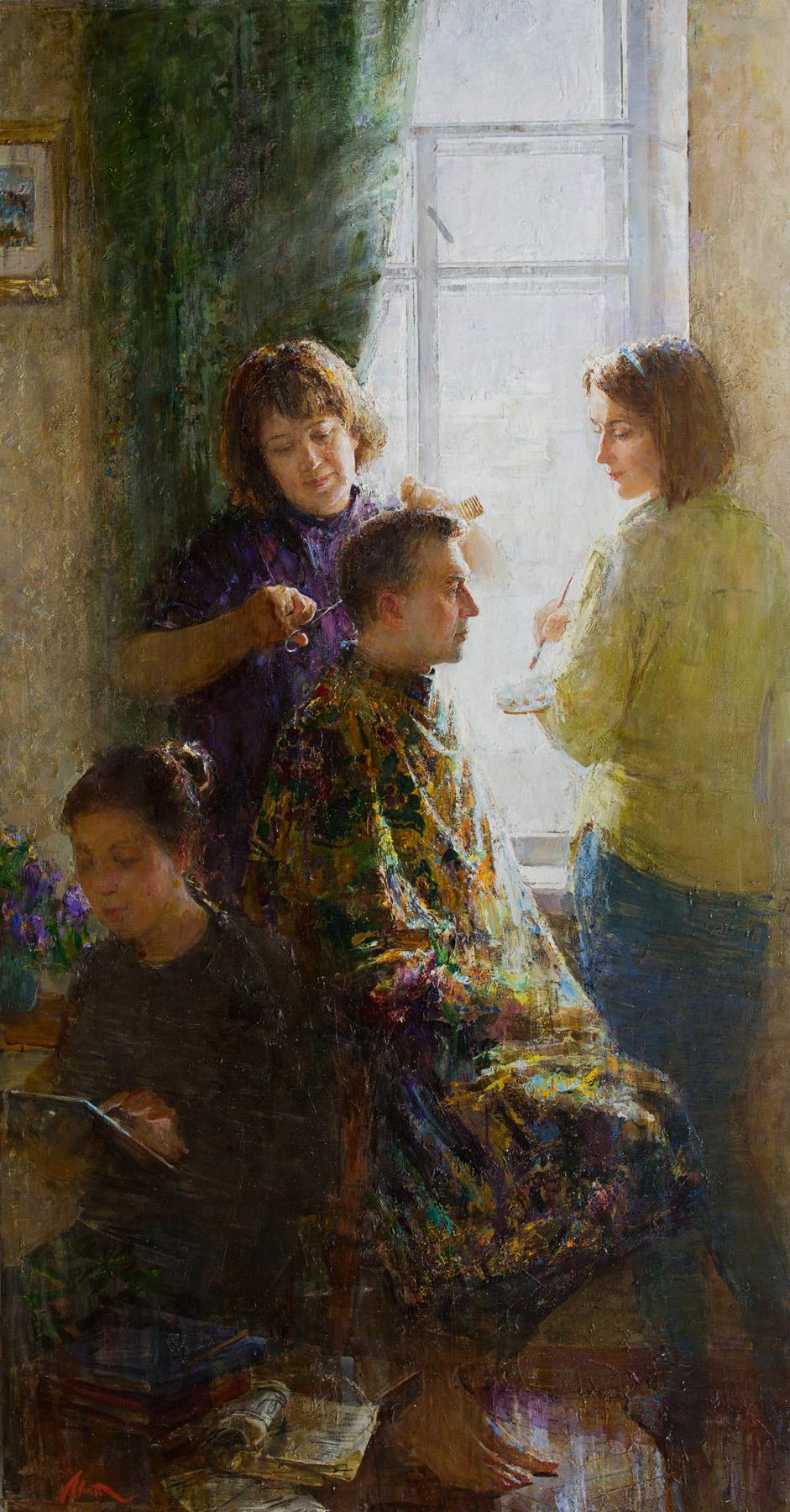 Hairdressing. Original modern art painting