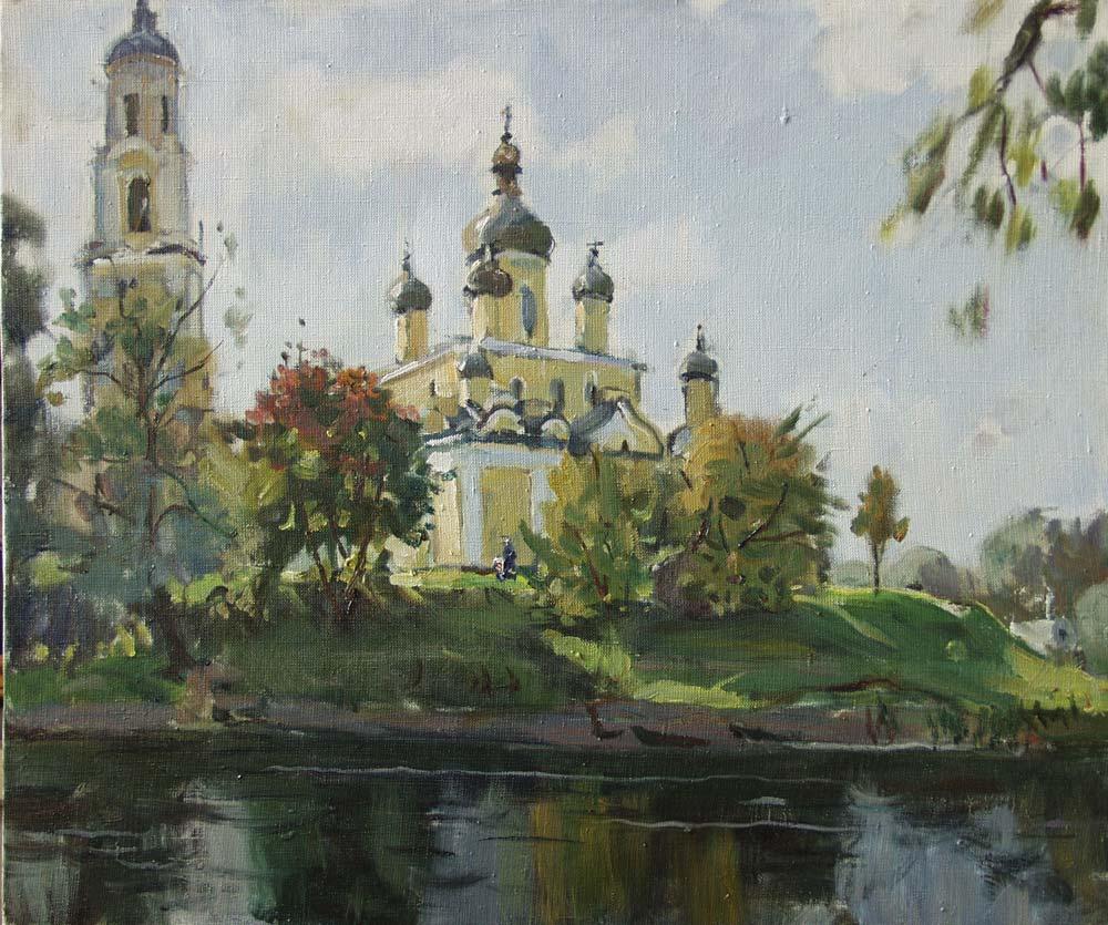 Church of Resurrection. Staraya Russa. Original modern art painting