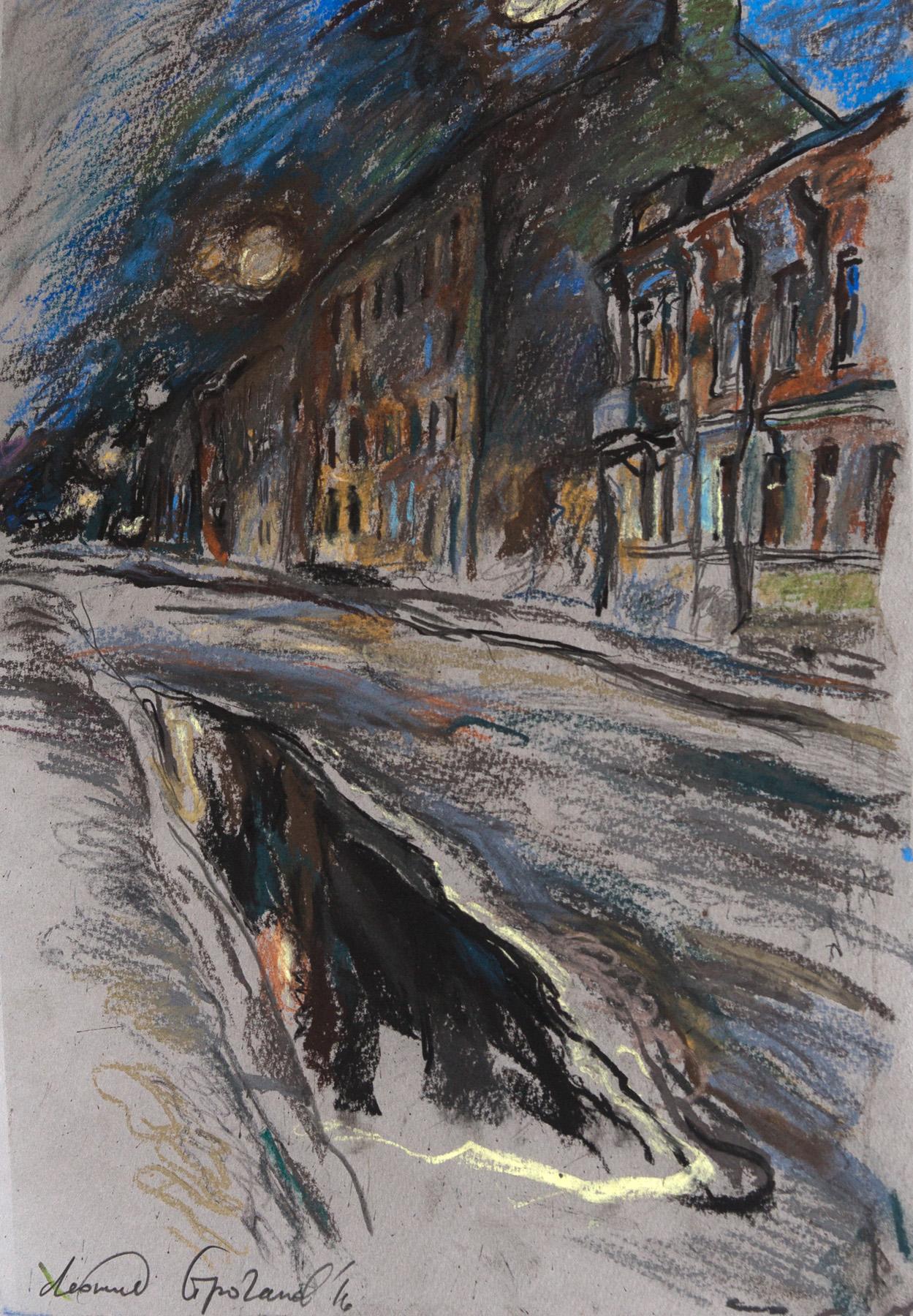 A street tonight. Original modern art painting