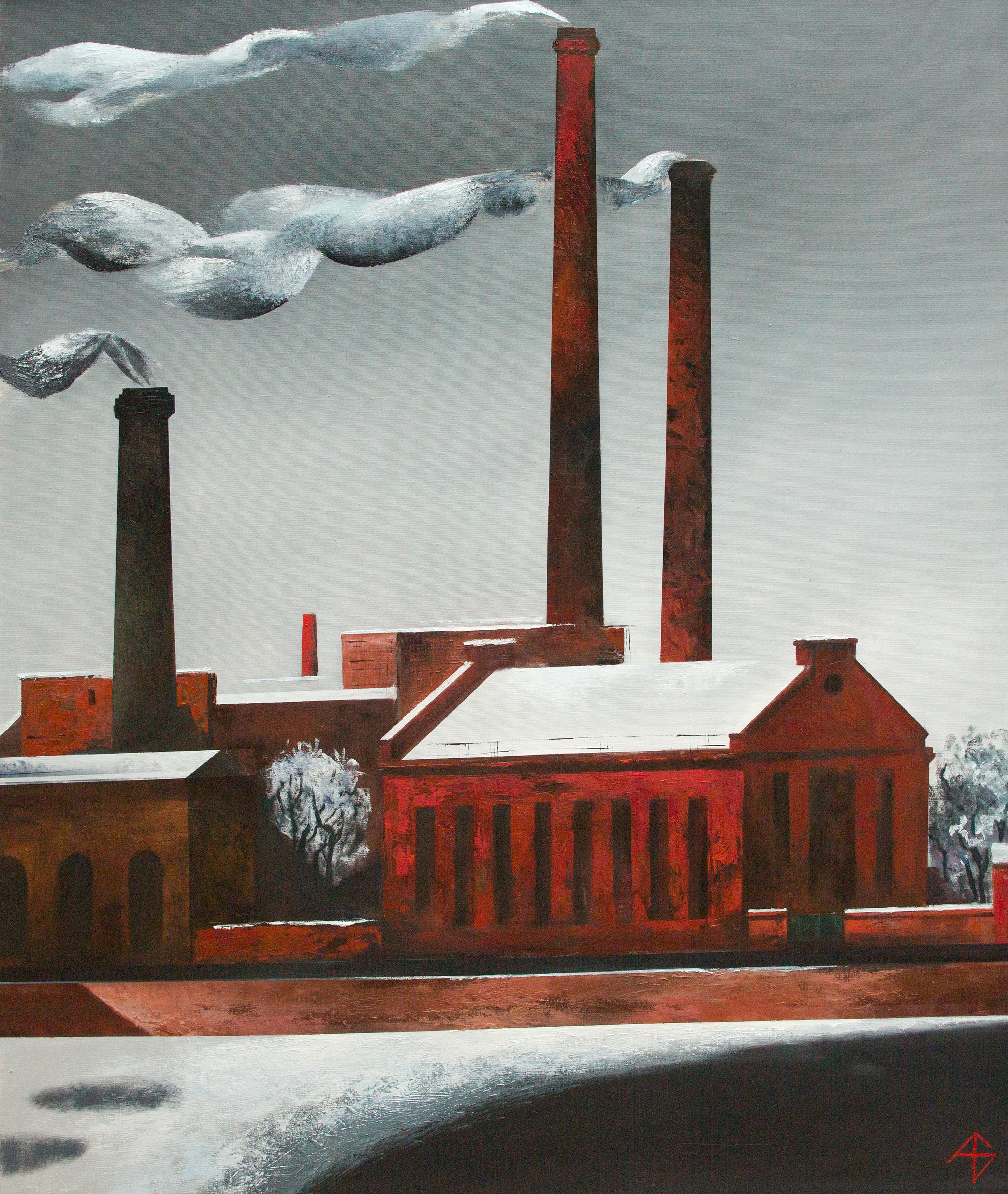 Furnace building. Original modern art painting