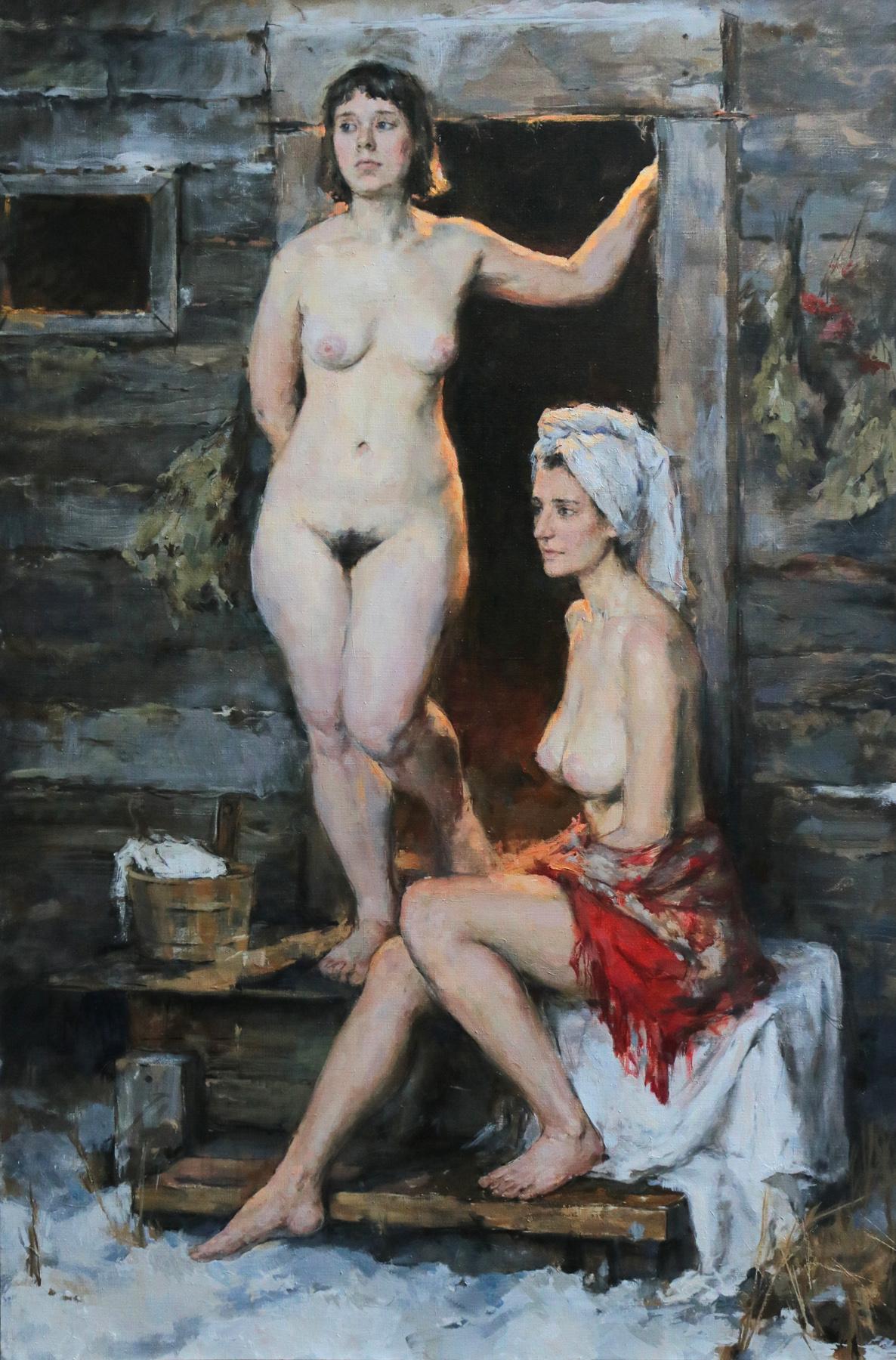 Баня. Original modern art painting