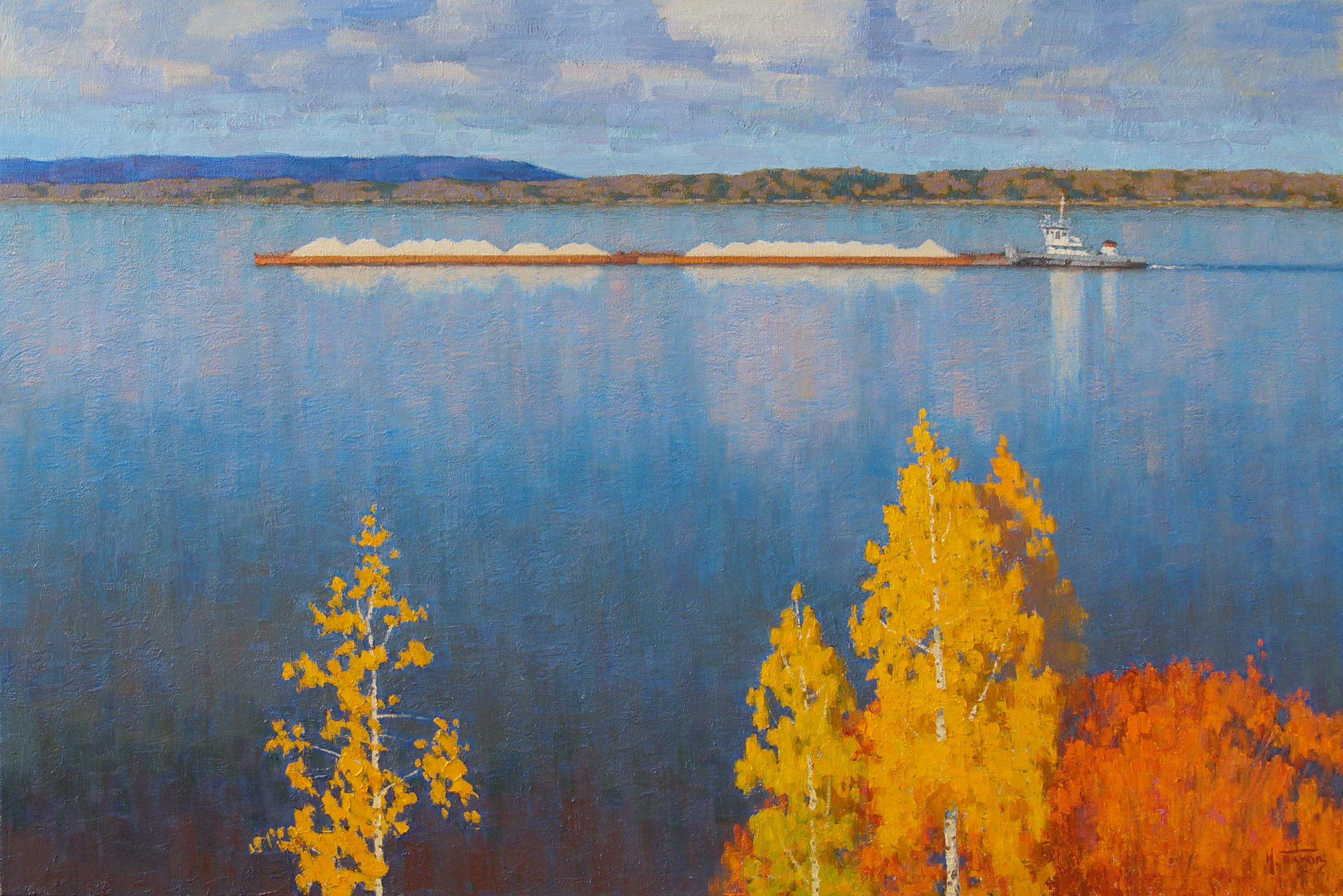 Along the wide Volga. Original modern art painting