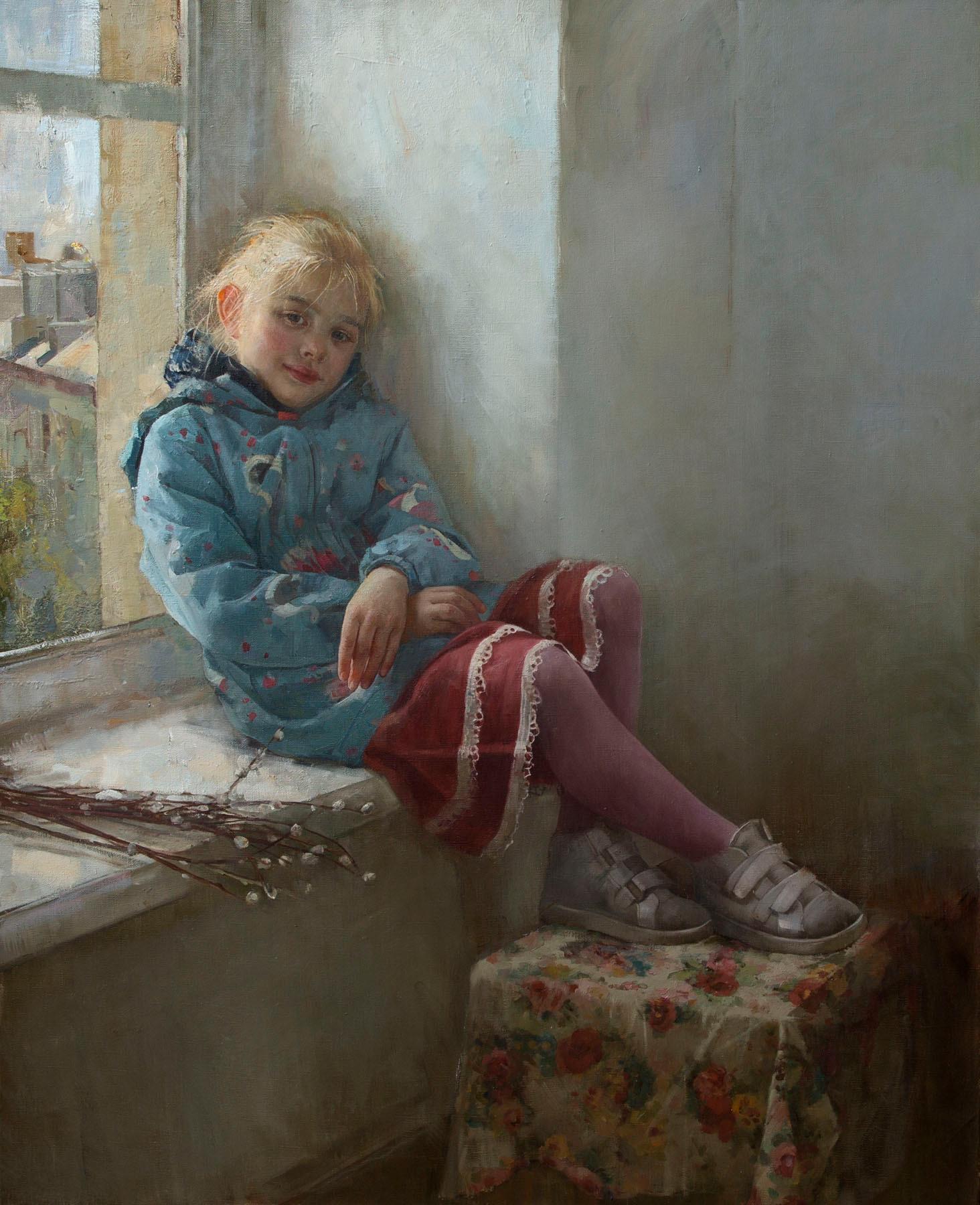 At the window . Original modern art painting