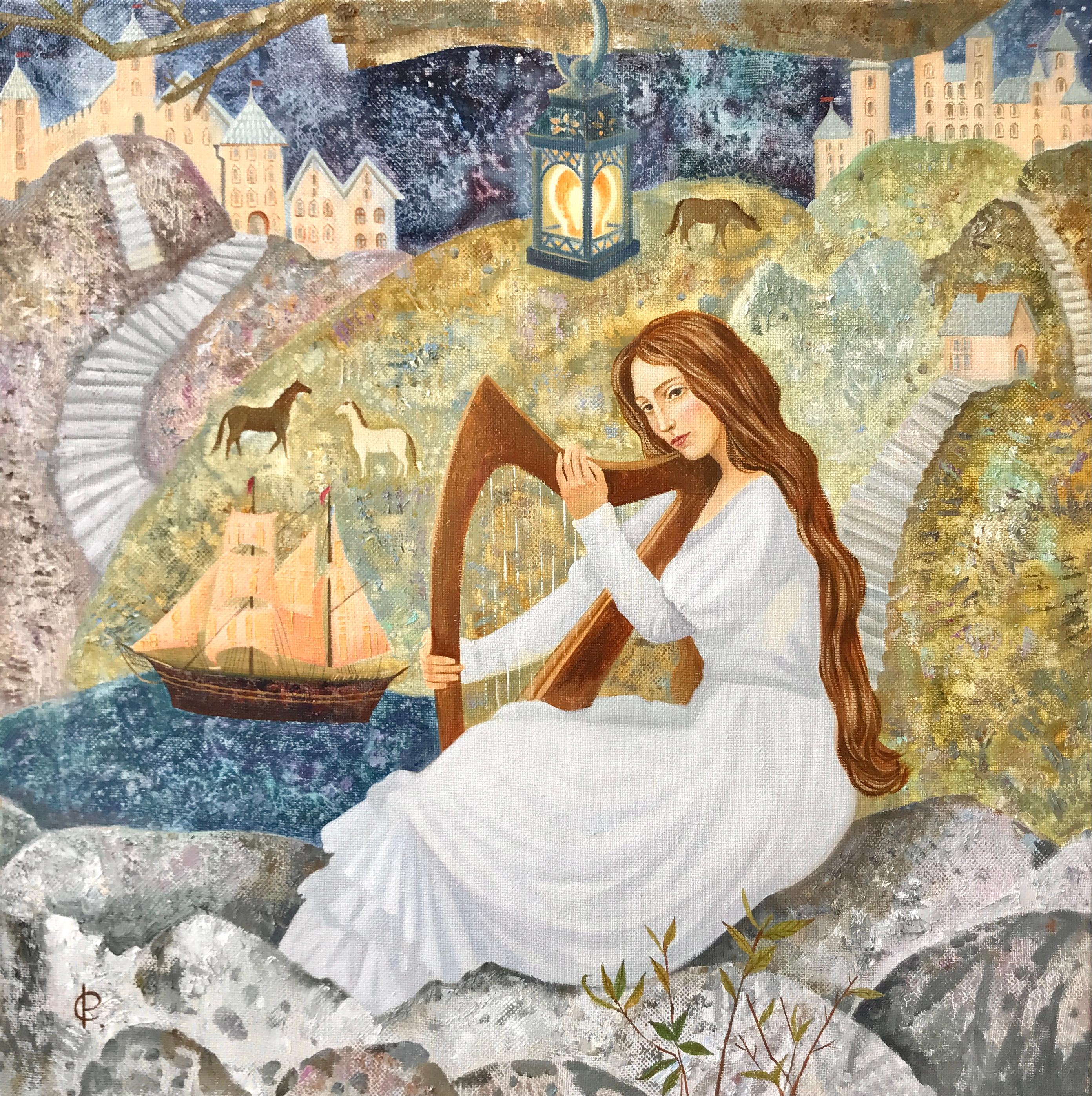 Harp sounds. Original modern art painting