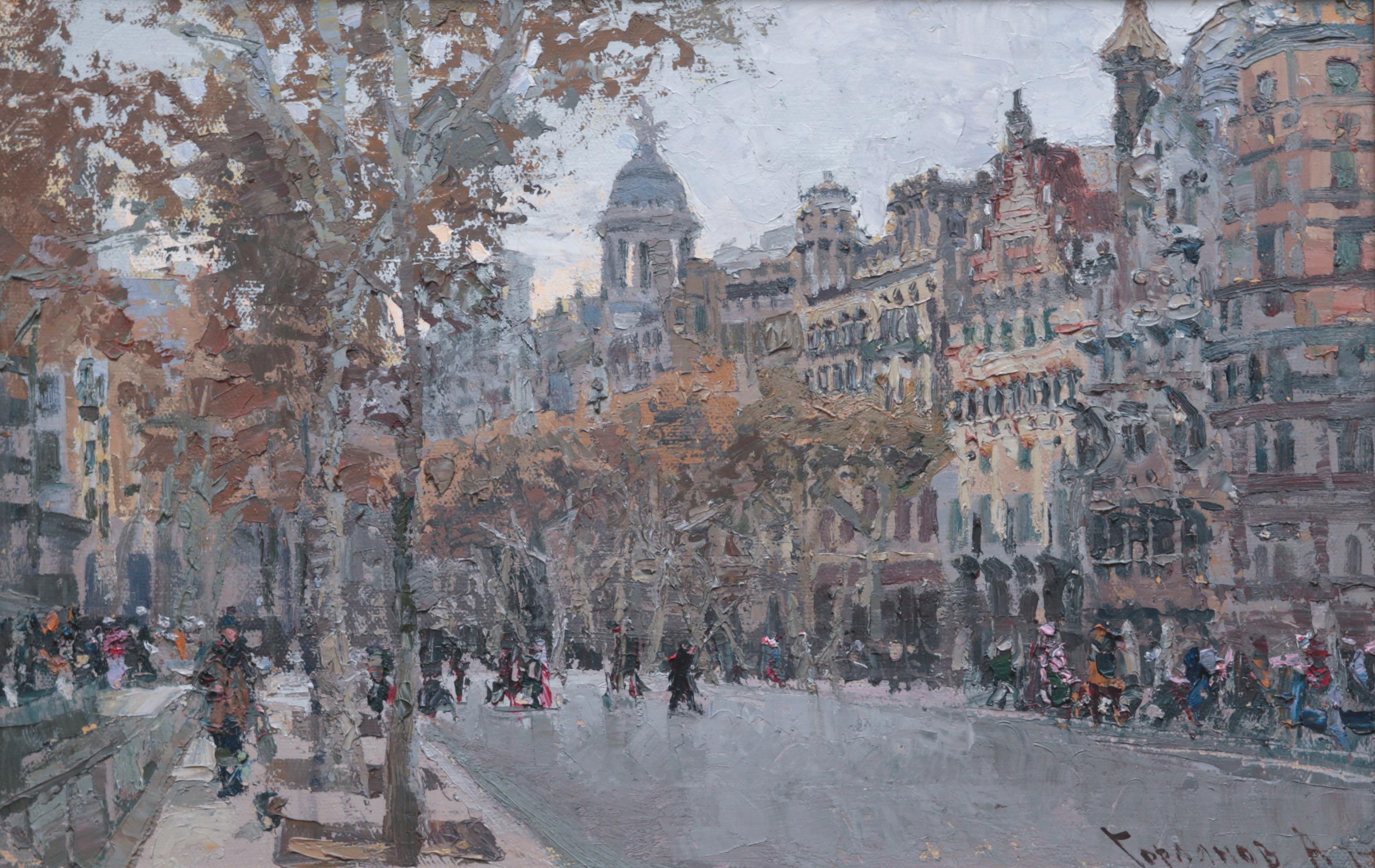 Winter in Barcelona. Original modern art painting