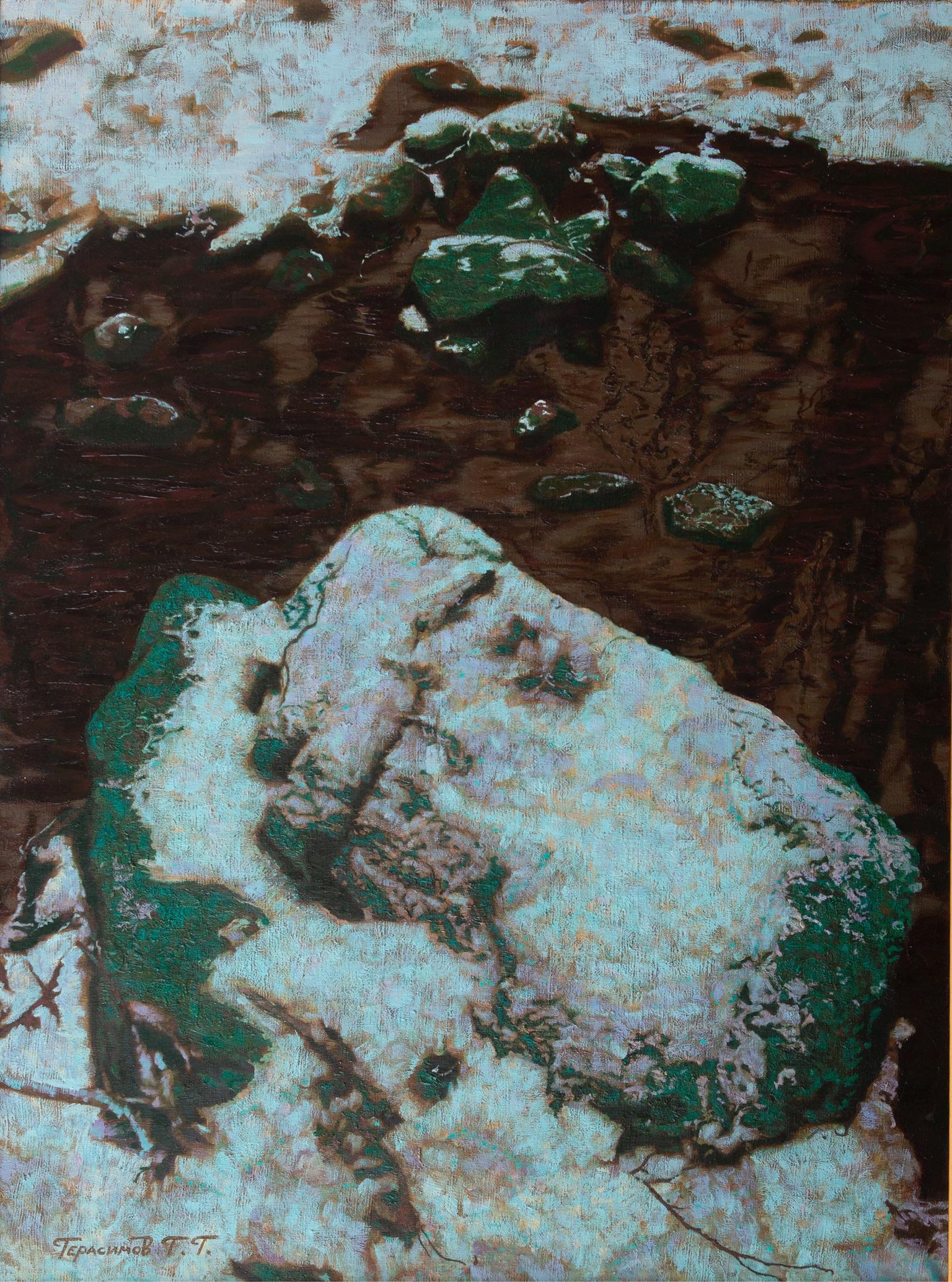 Green stone. Original modern art painting