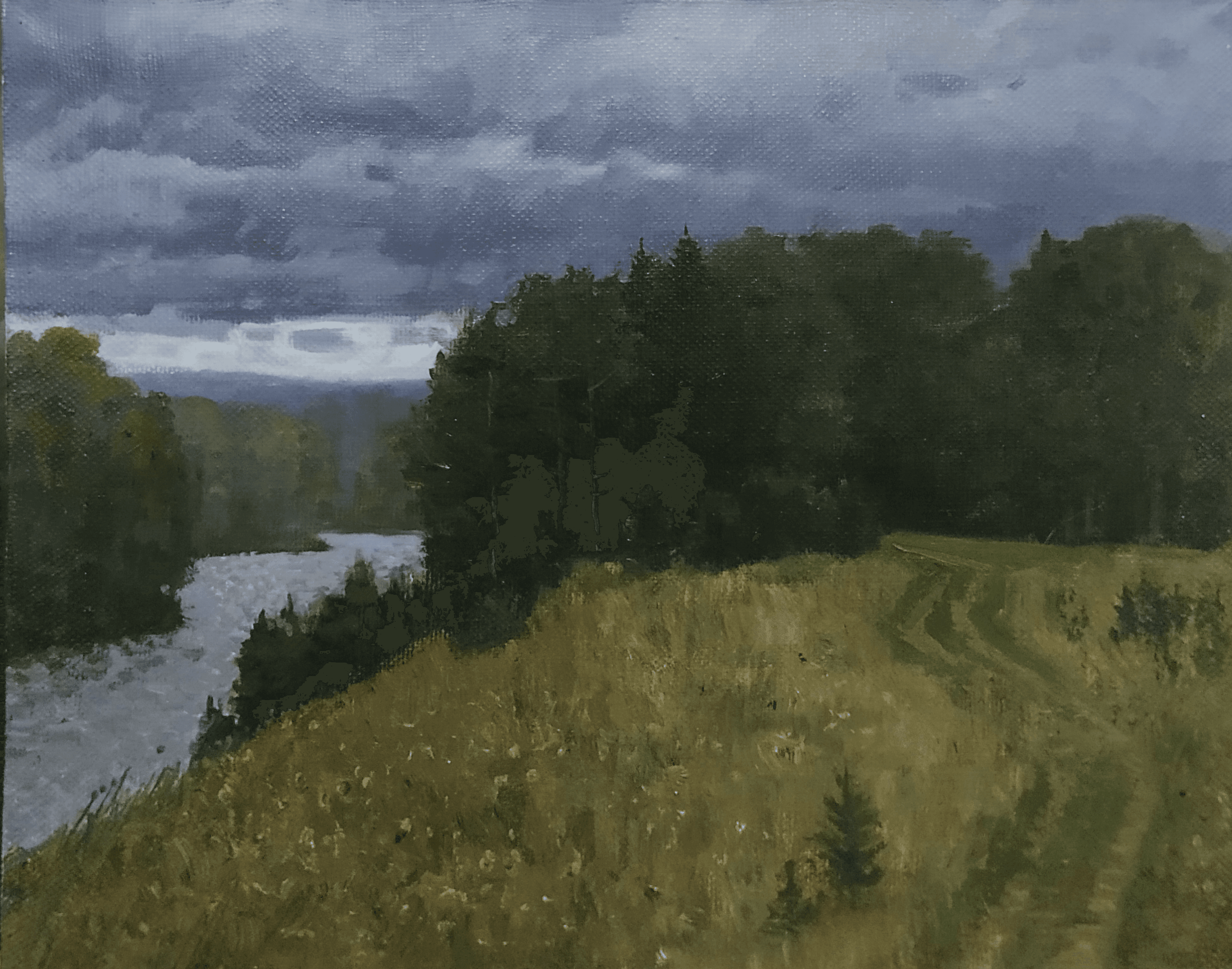 Windy day. Down village. Original modern art painting