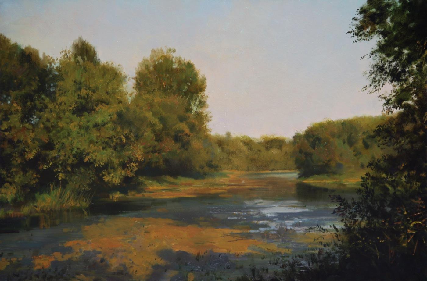 杂草丛生的河流. Original modern art painting