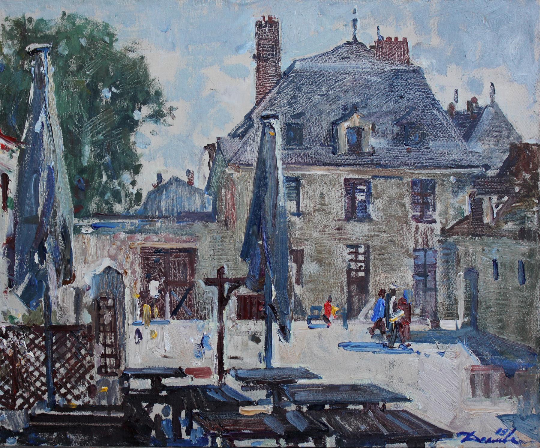 Restaurant  yard. Original modern art painting