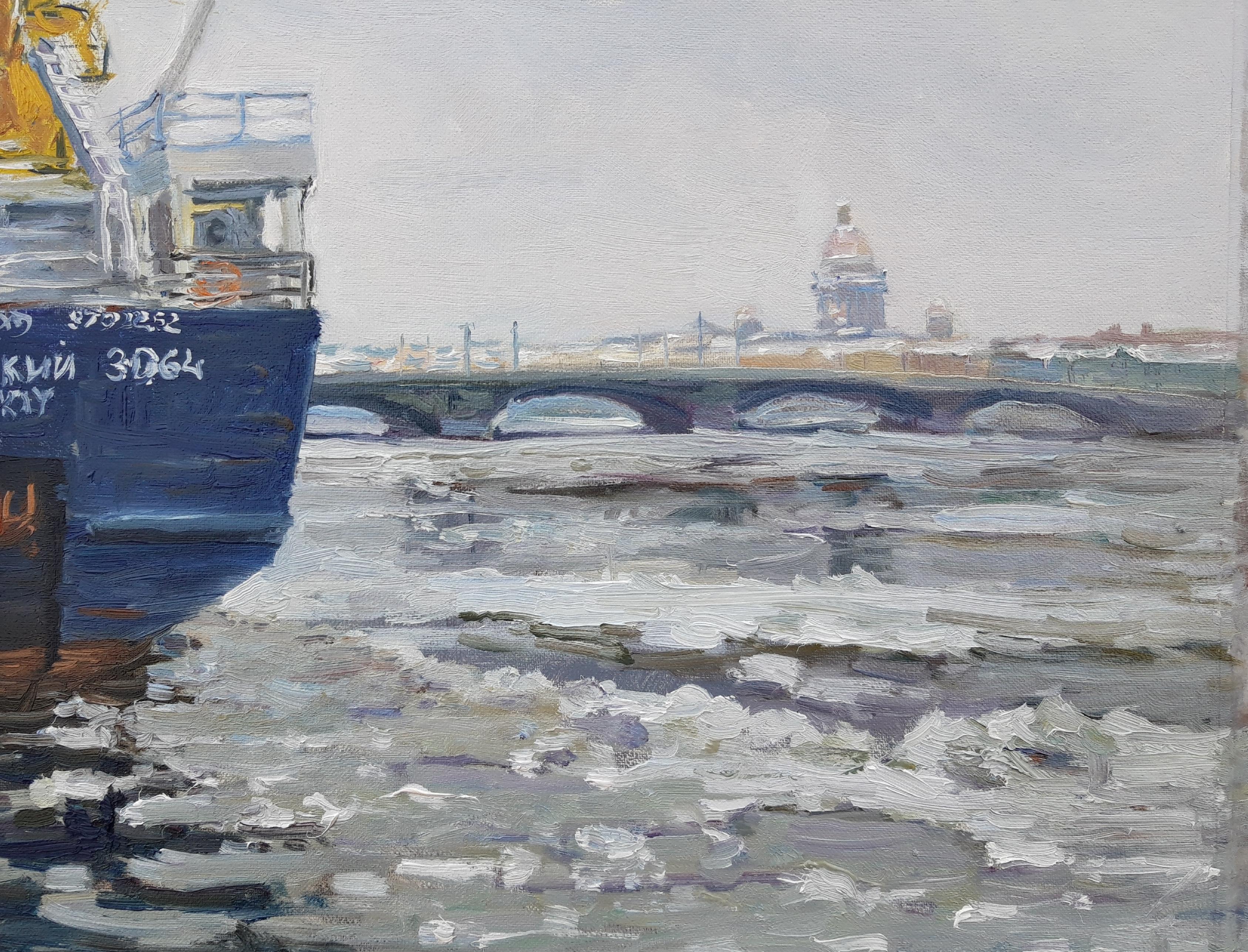 Ice over the Neva. Original modern art painting