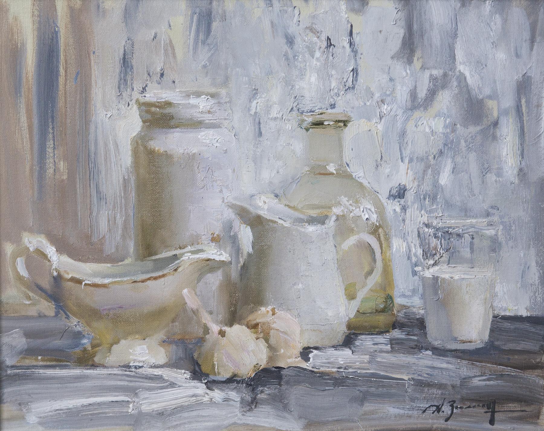 White still life. Original modern art painting