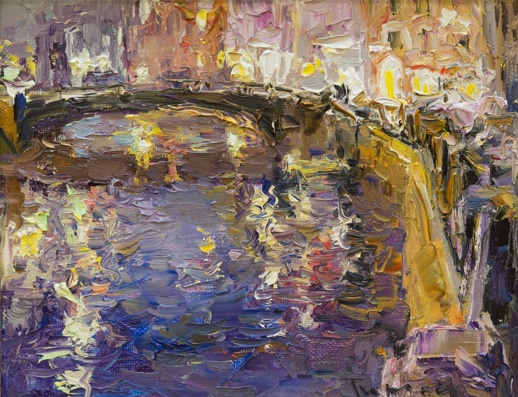 ночной городской пейзаж. Original modern art painting