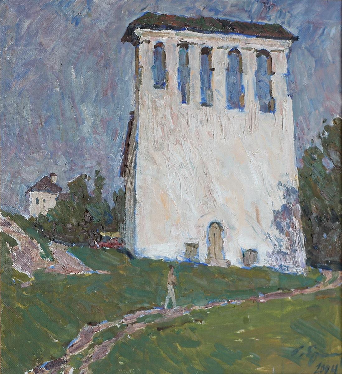 Belfry in Pskov. Original modern art painting