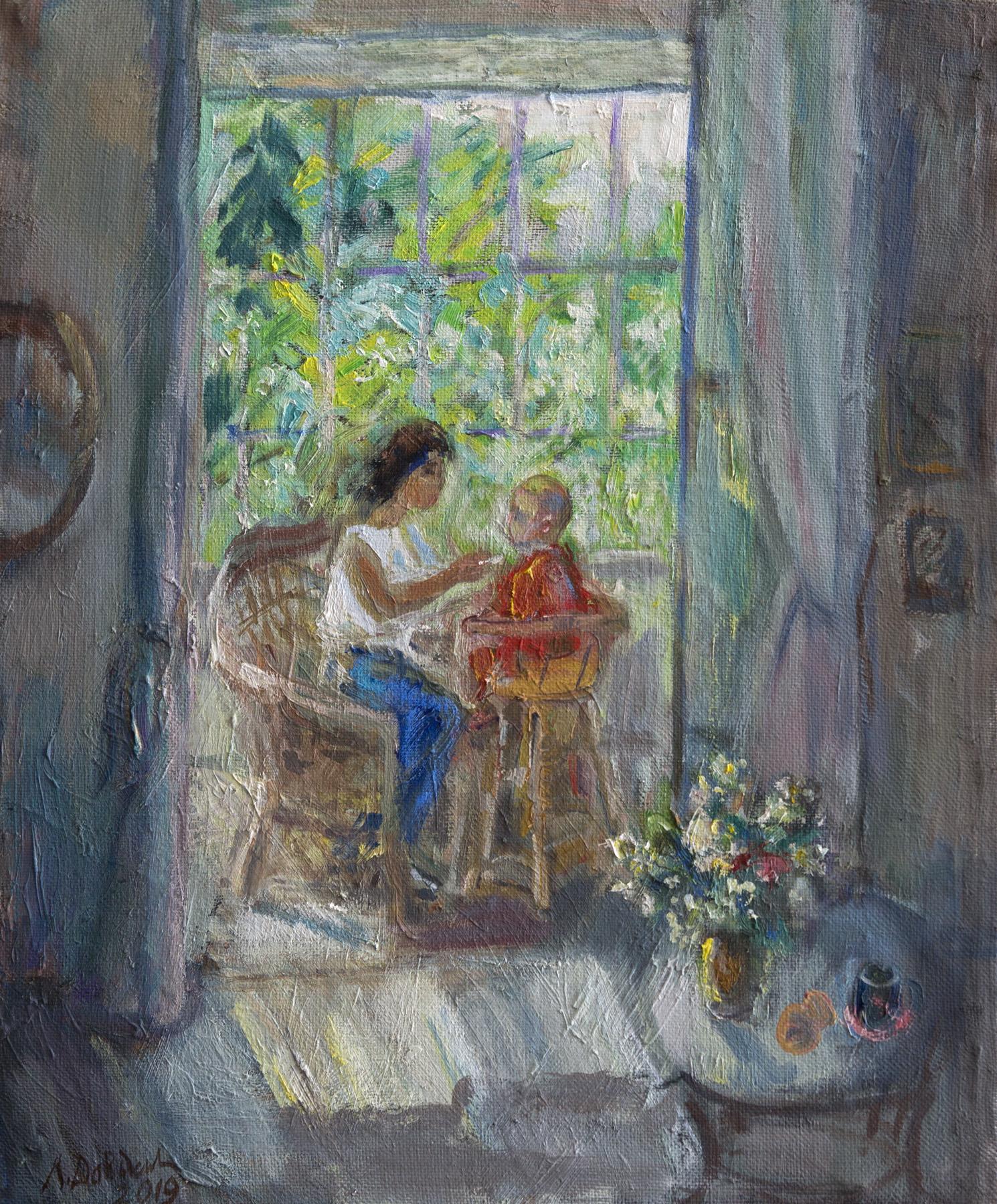 On the veranda. Original modern art painting