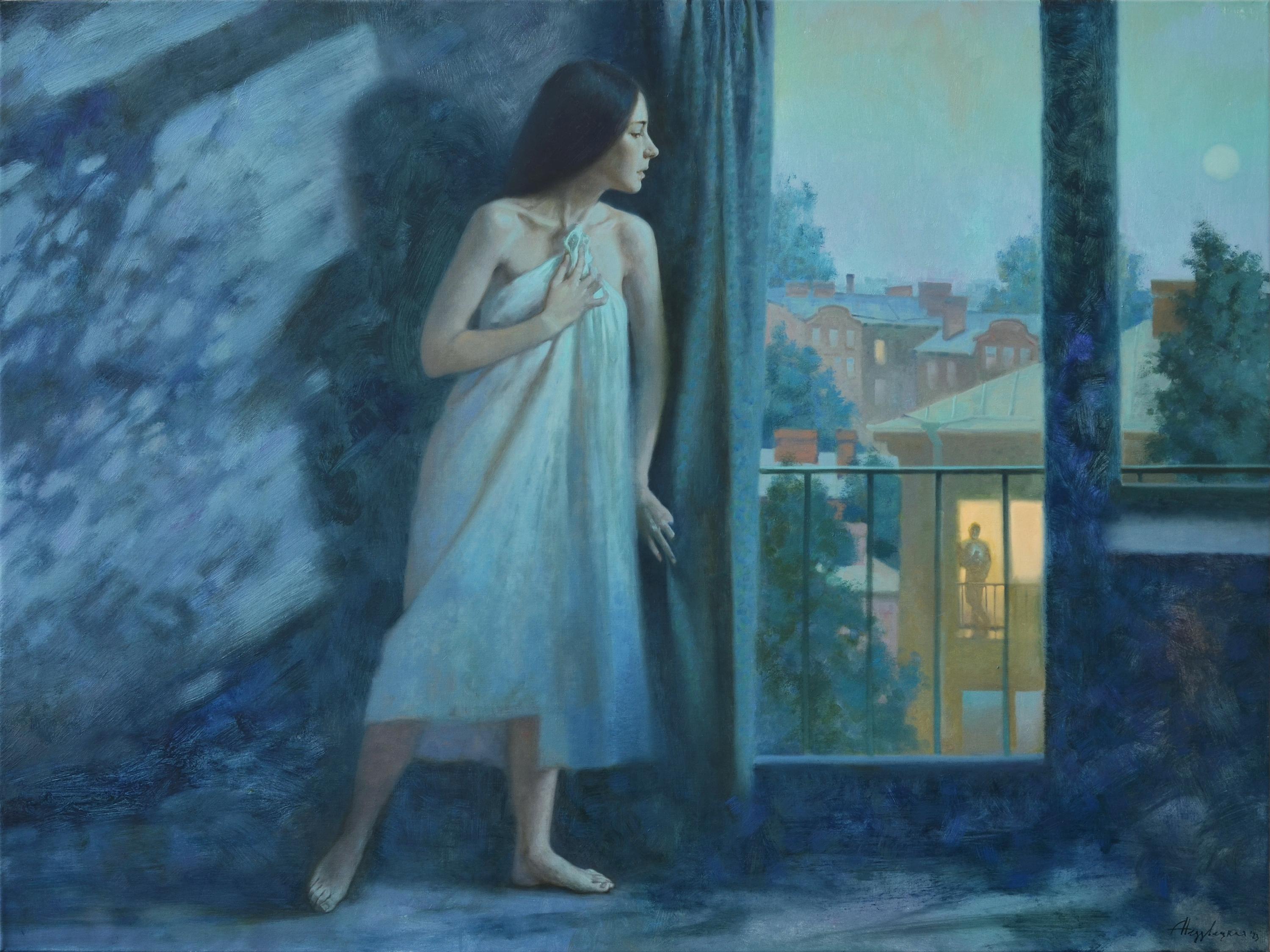 White night or insomnia. Original modern art painting