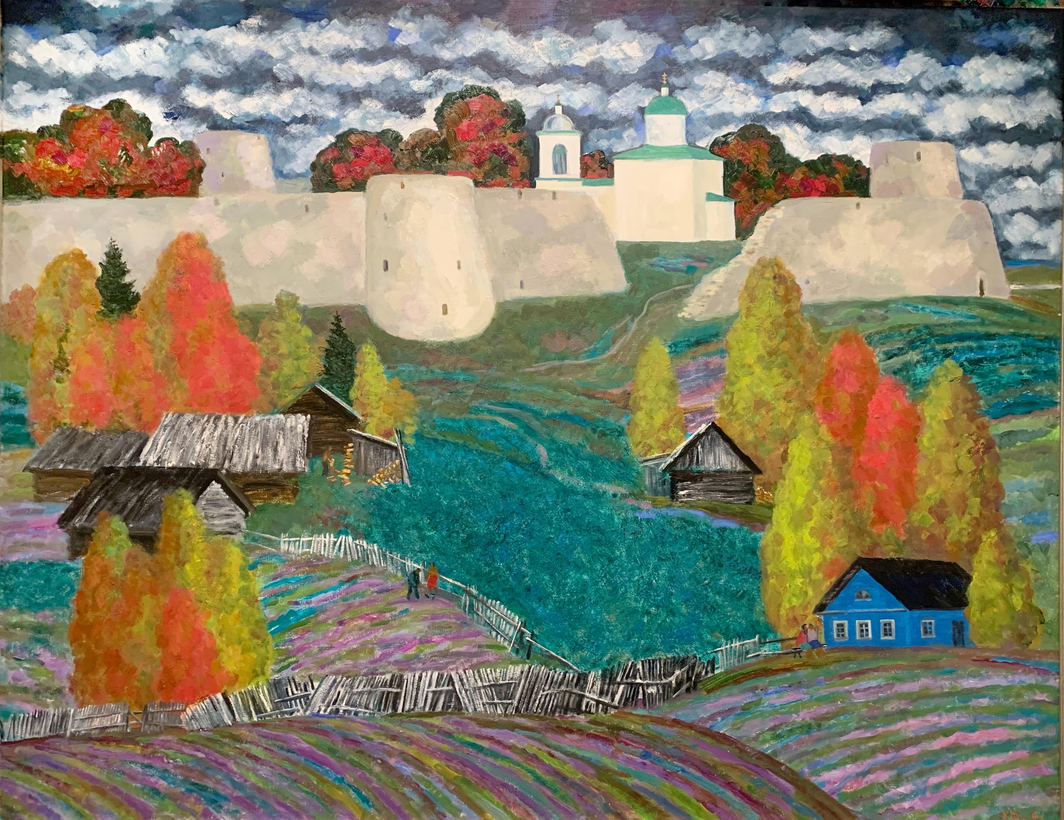 Izborsky castle in 1981 year. Original modern art painting