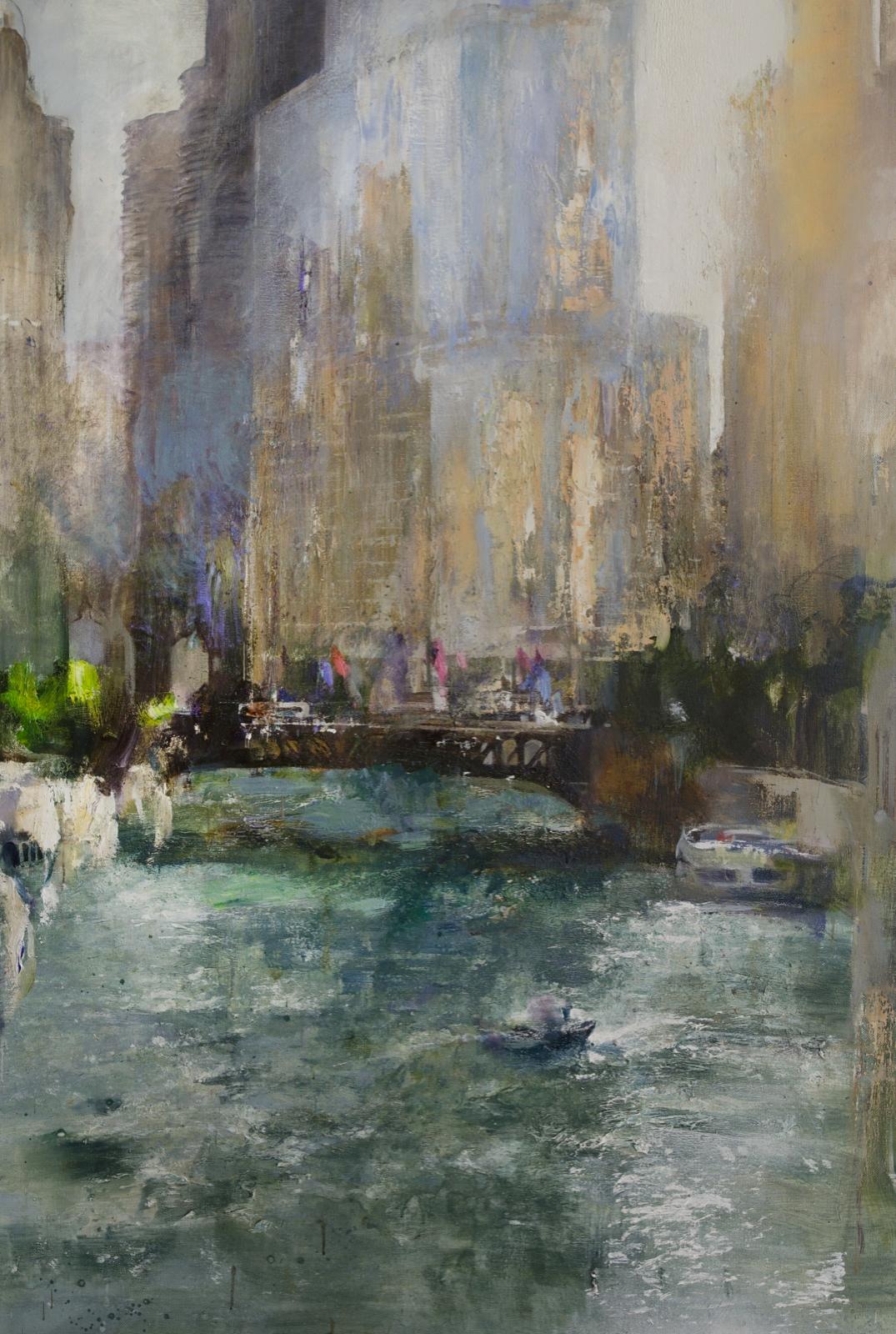 Chicago river. Original modern art painting