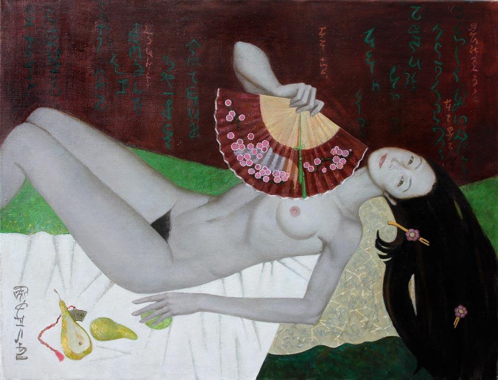 裸体与风扇. Original modern art painting