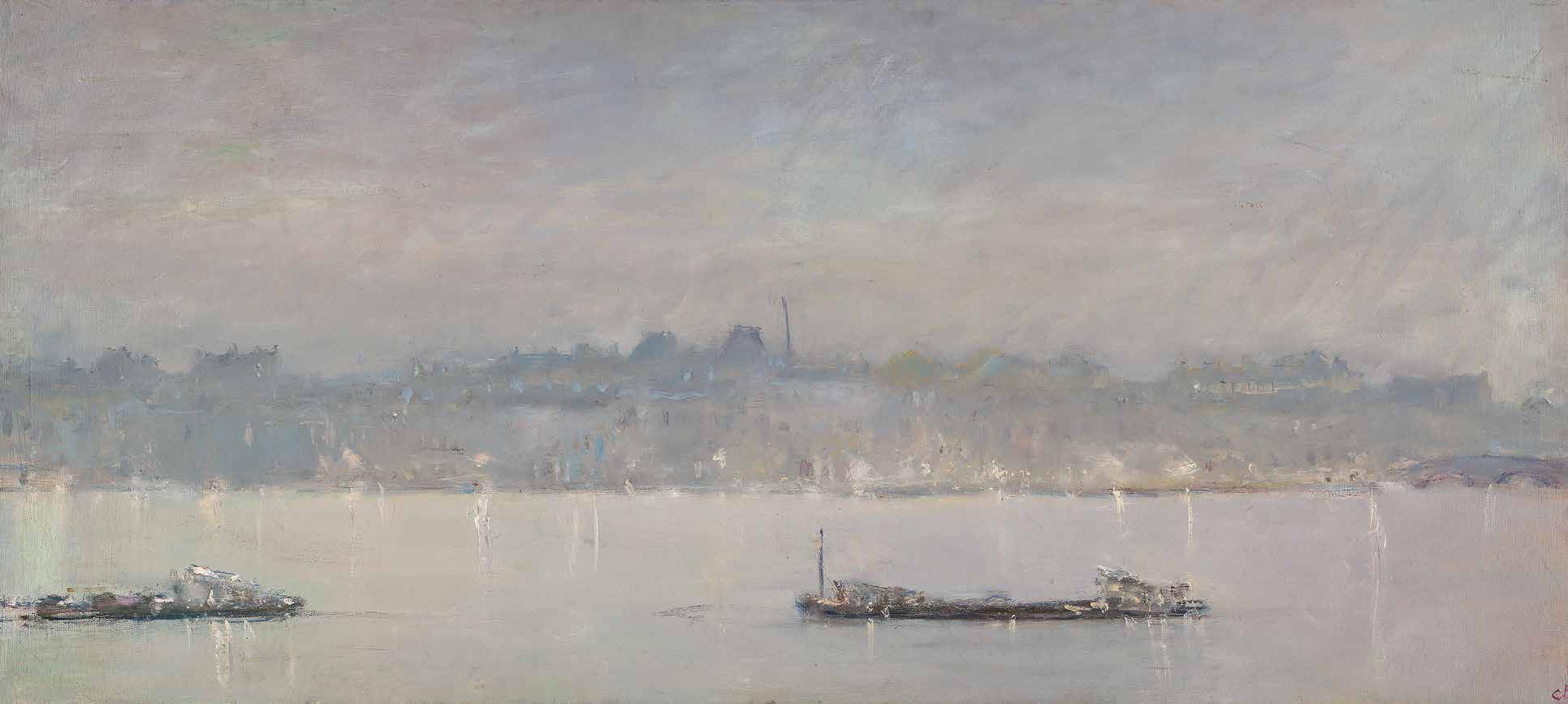 Barges on the neva. White nights, 2000. Original modern art painting