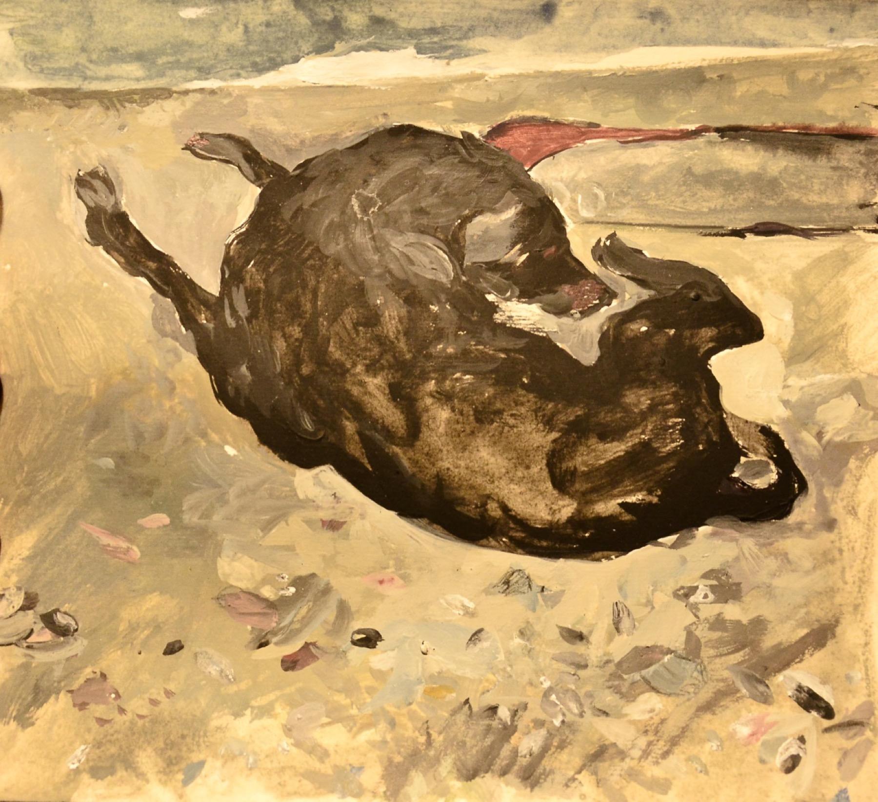 Dog on a beach. Original modern art painting