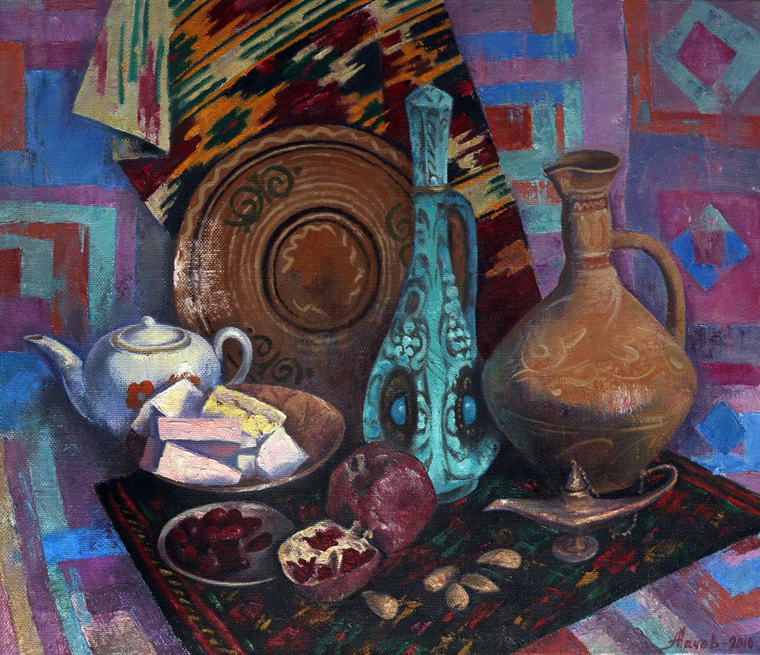 Eastern still life. Original modern art painting