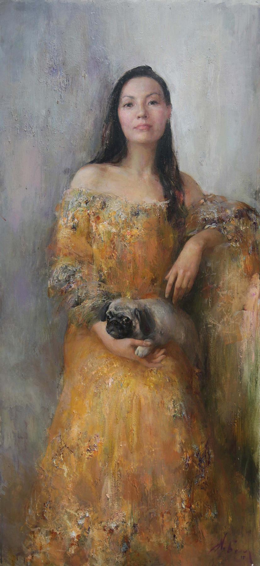 肖像与狗. Original modern art painting