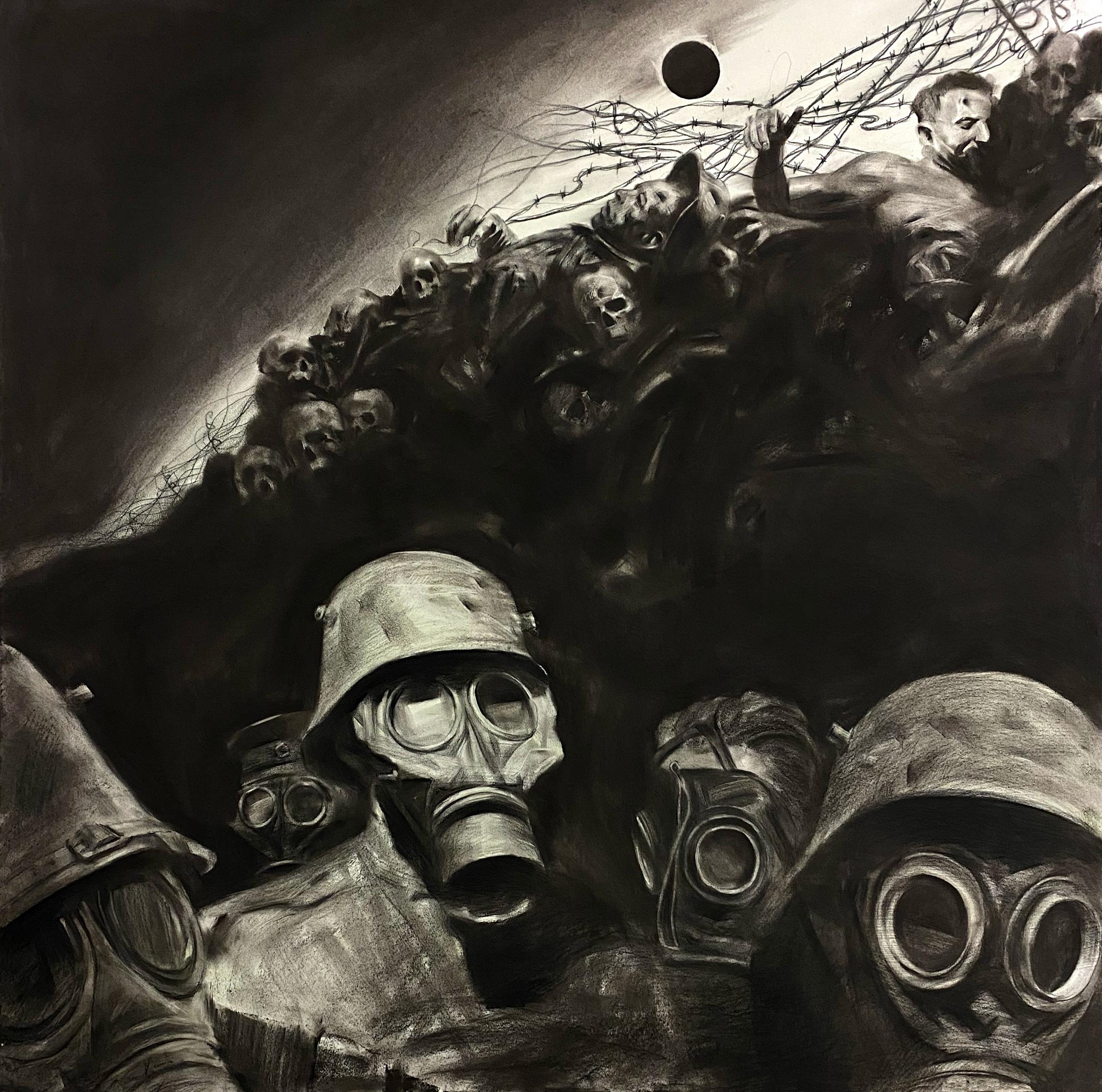 Illustration for Erich Maria Remarque's novel "All Quiet on the Western Front" page 1. Original modern art painting
