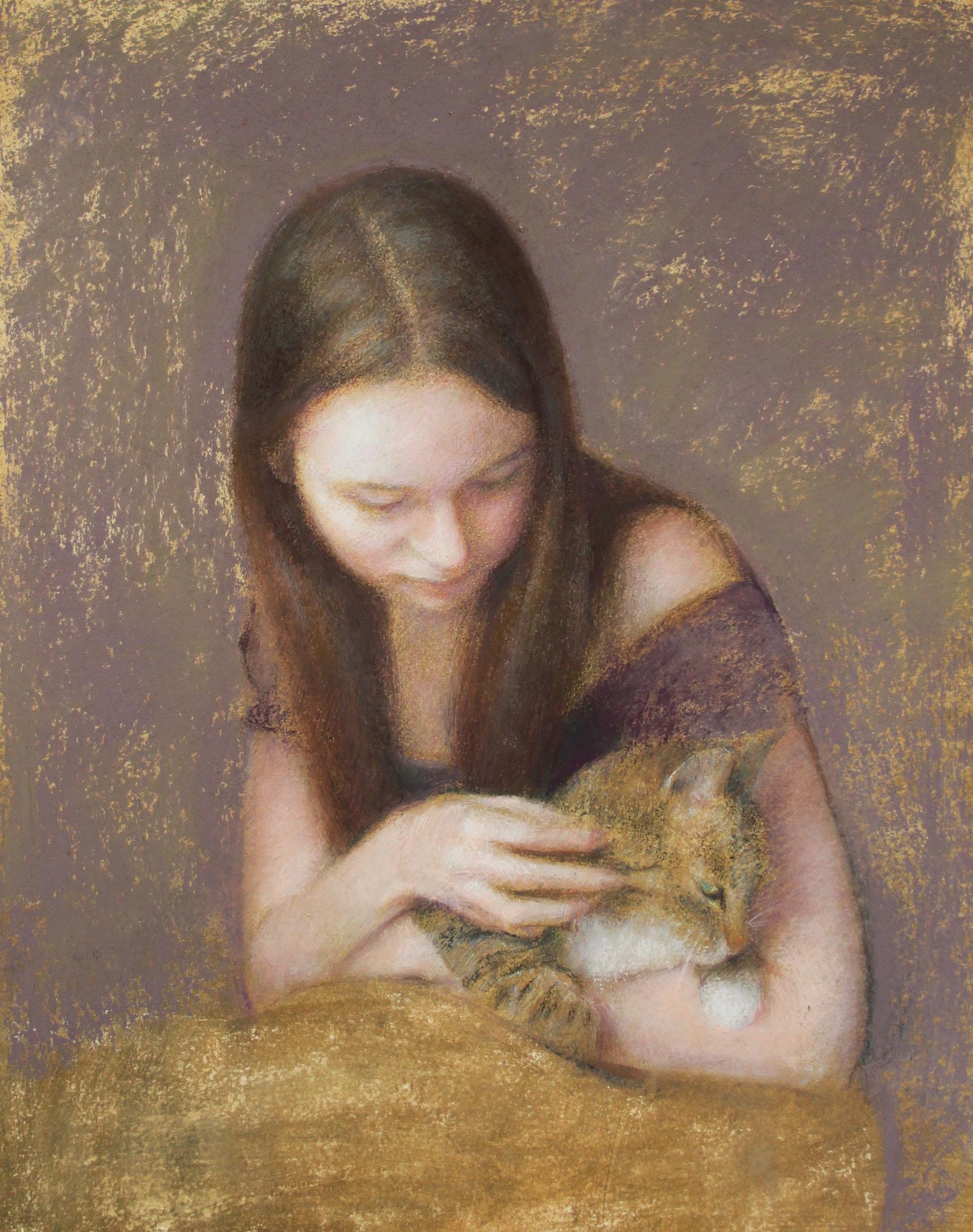 "Девочка с кошкой". Original modern art painting