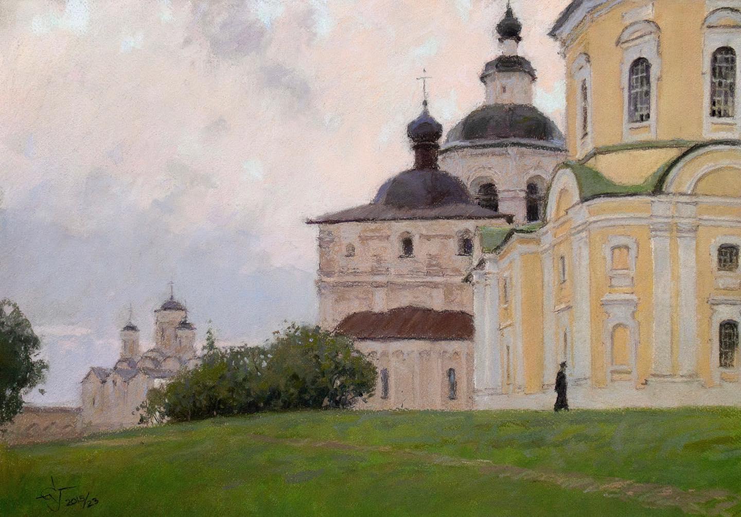 Russian North monastery. Original modern art painting
