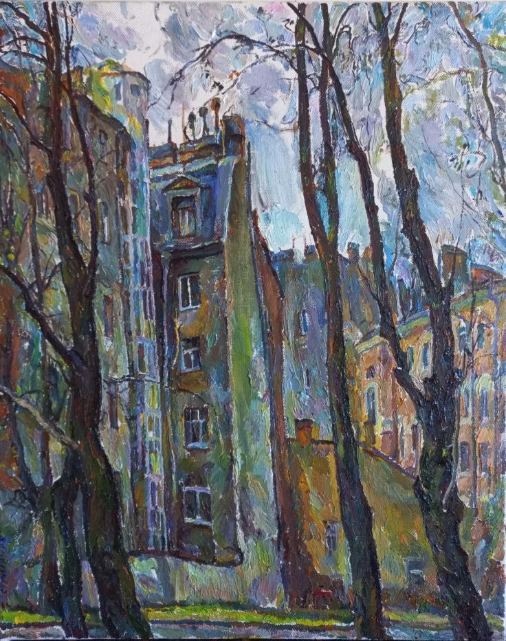 Spring in Saint-Petersburg.Petrogradskaya. Original modern art painting