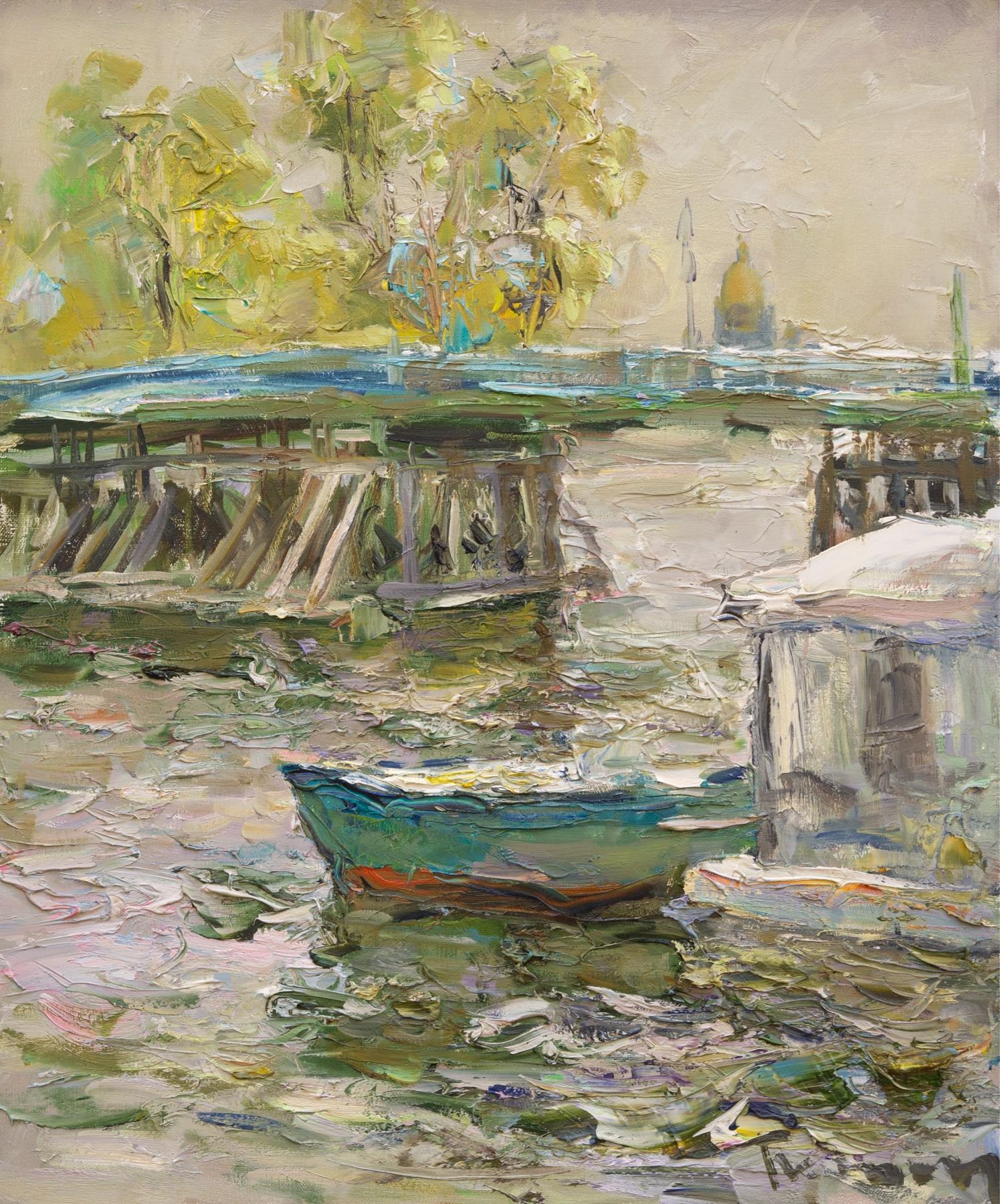Зеленый мост. Original modern art painting