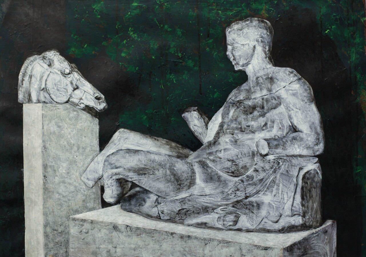 Series Man in a museum. Original modern art painting